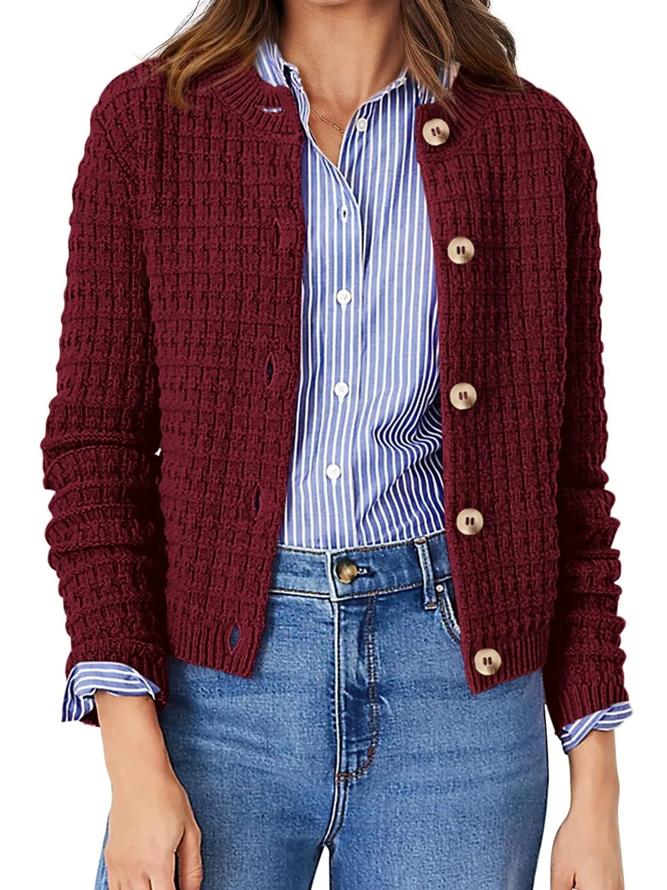 Textured Knit Button-Front Cardigan - Image 17