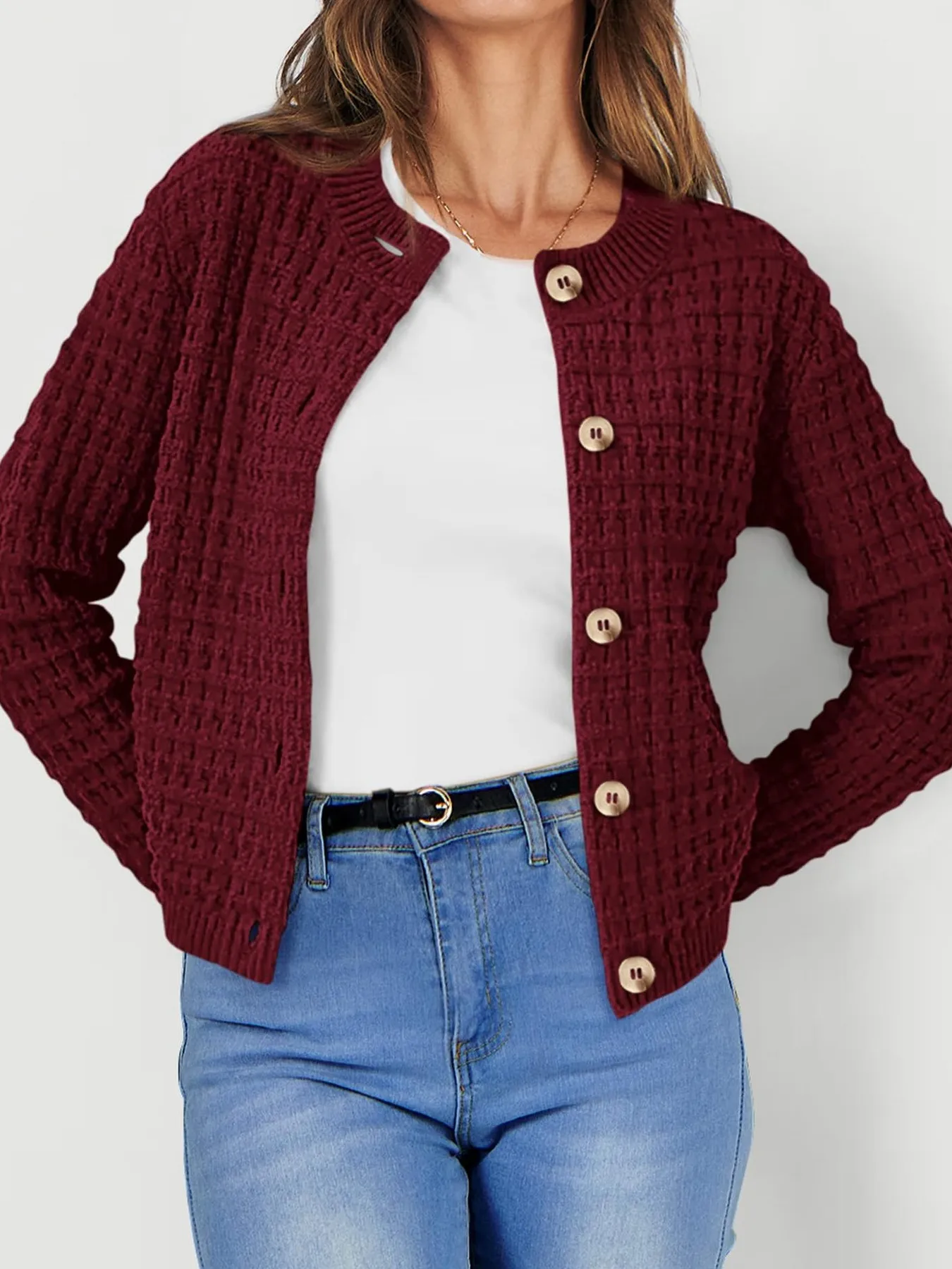 Textured Knit Button-Front Cardigan - Image 18