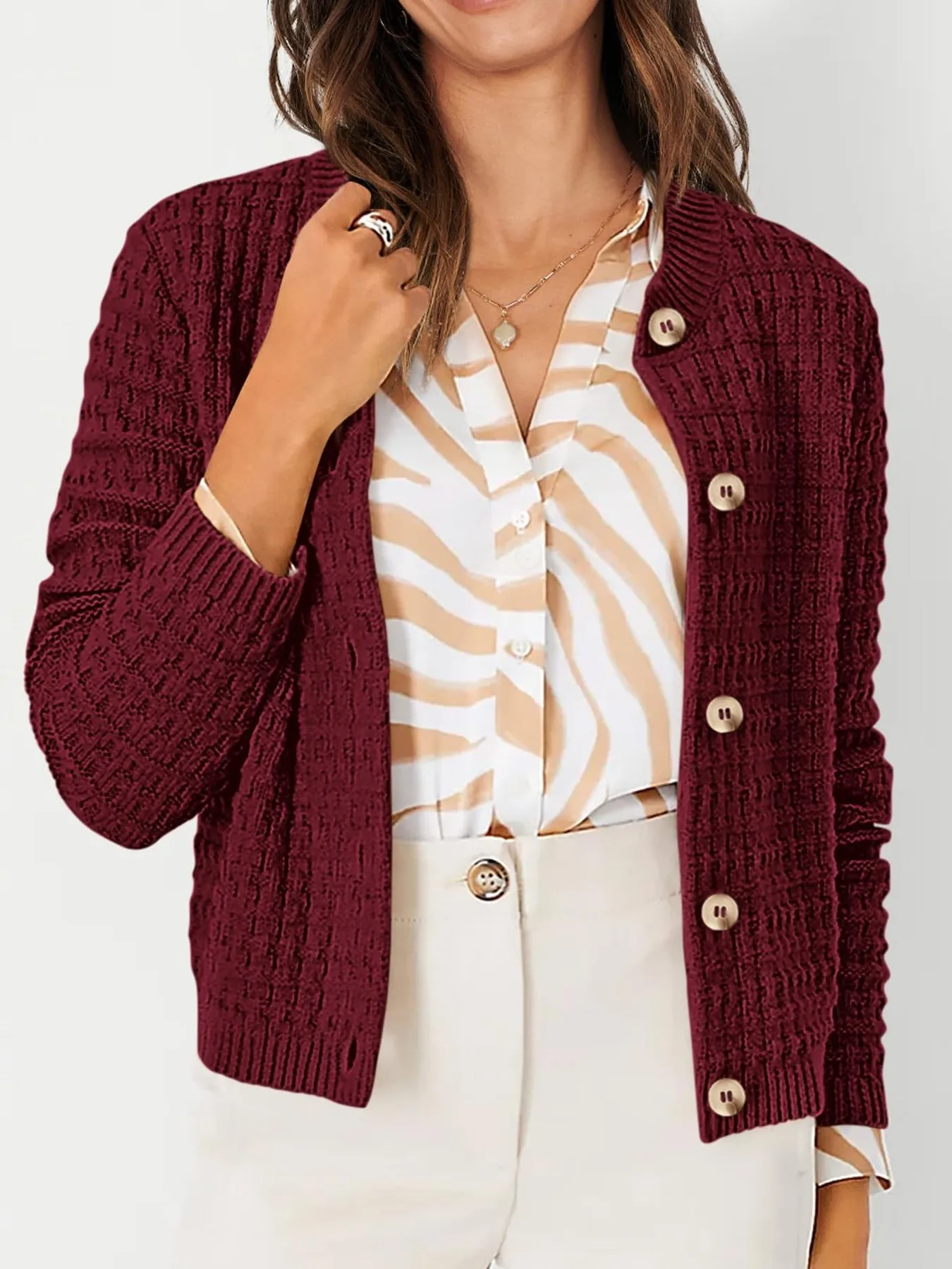 Textured Knit Button-Front Cardigan - Image 19