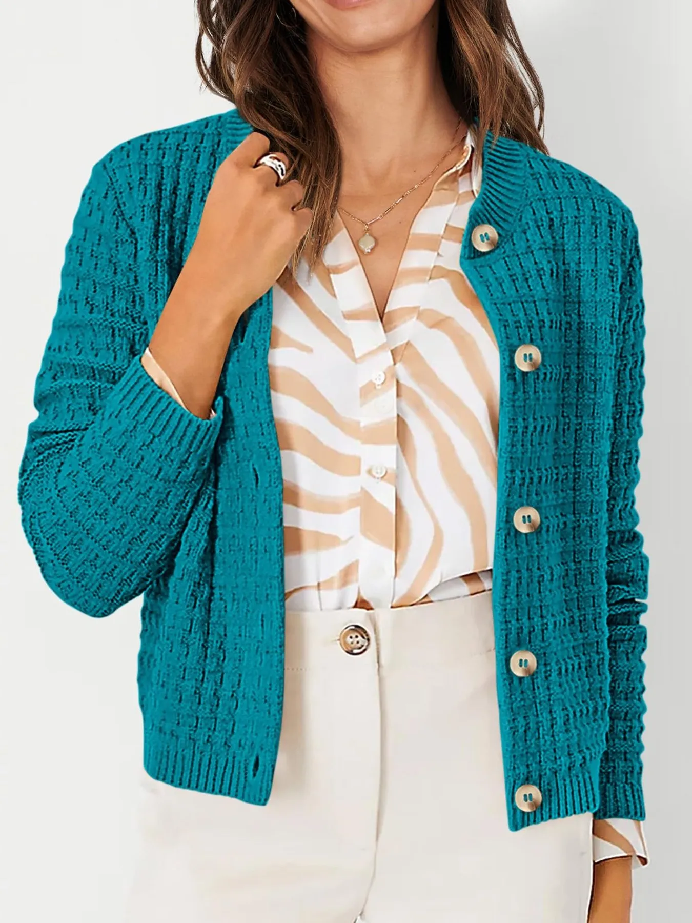 Textured Knit Button-Front Cardigan - Image 2