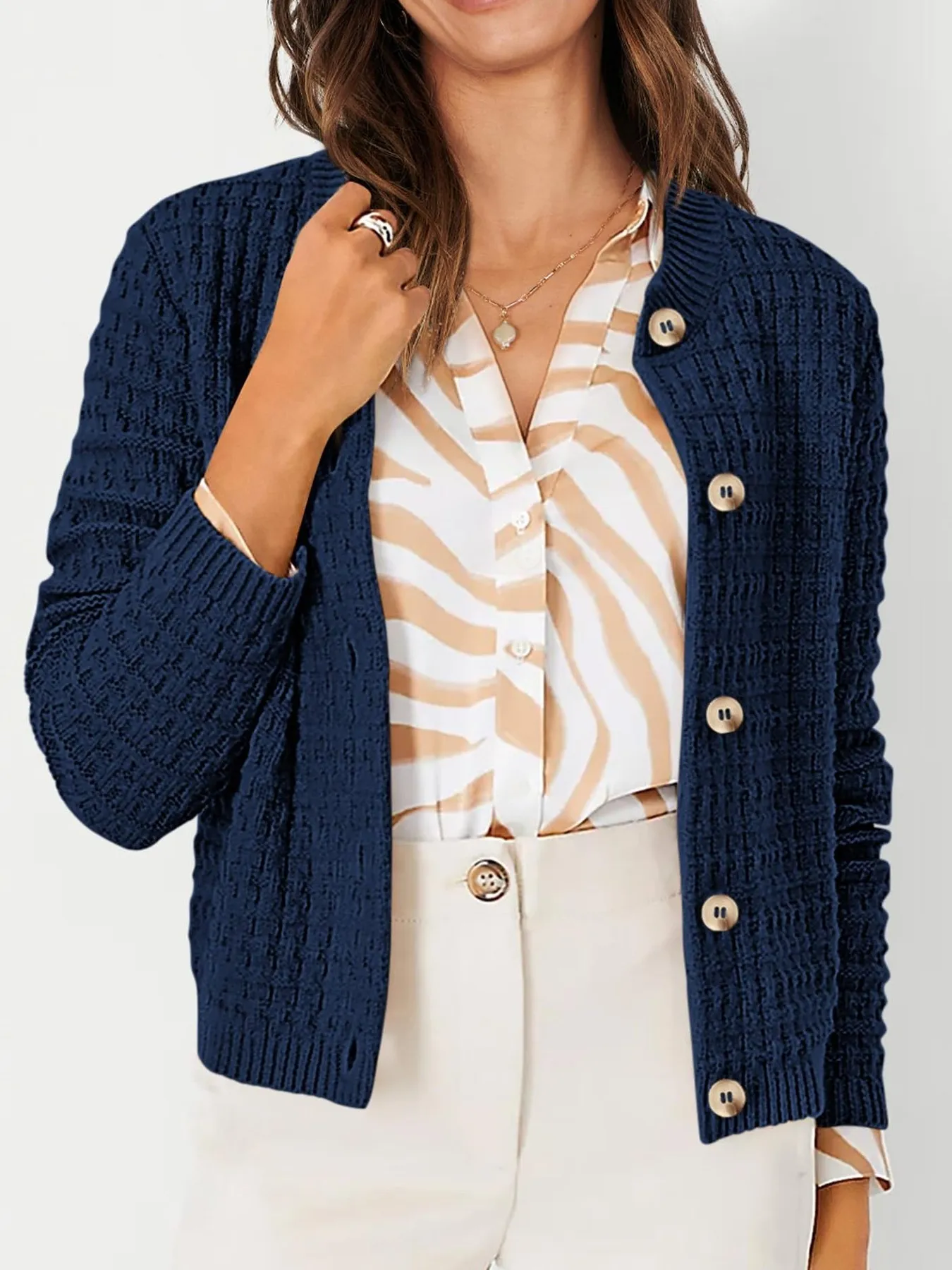 Textured Knit Button-Front Cardigan - Image 21