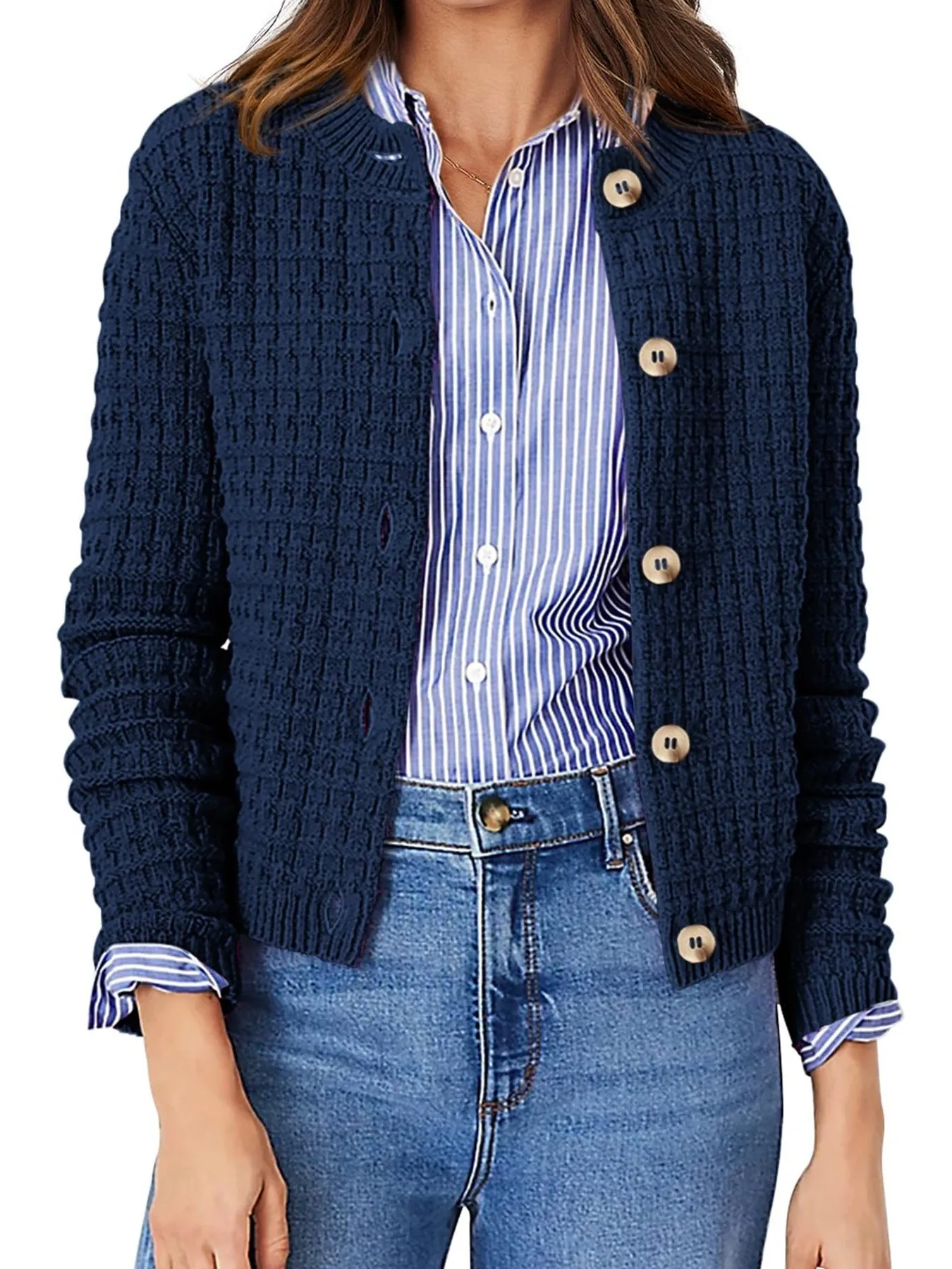 Textured Knit Button-Front Cardigan - Image 22