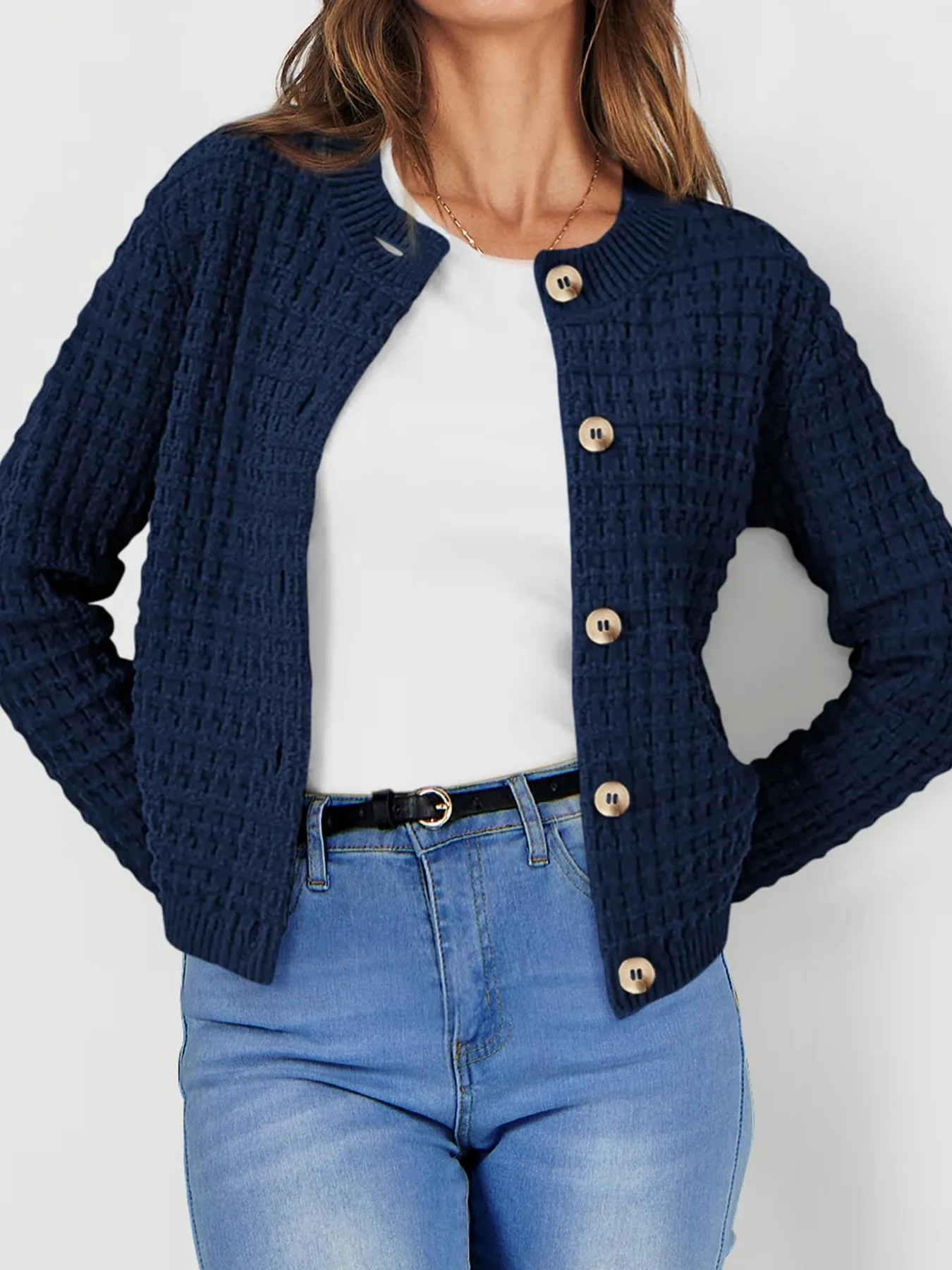 Textured Knit Button-Front Cardigan - Image 23
