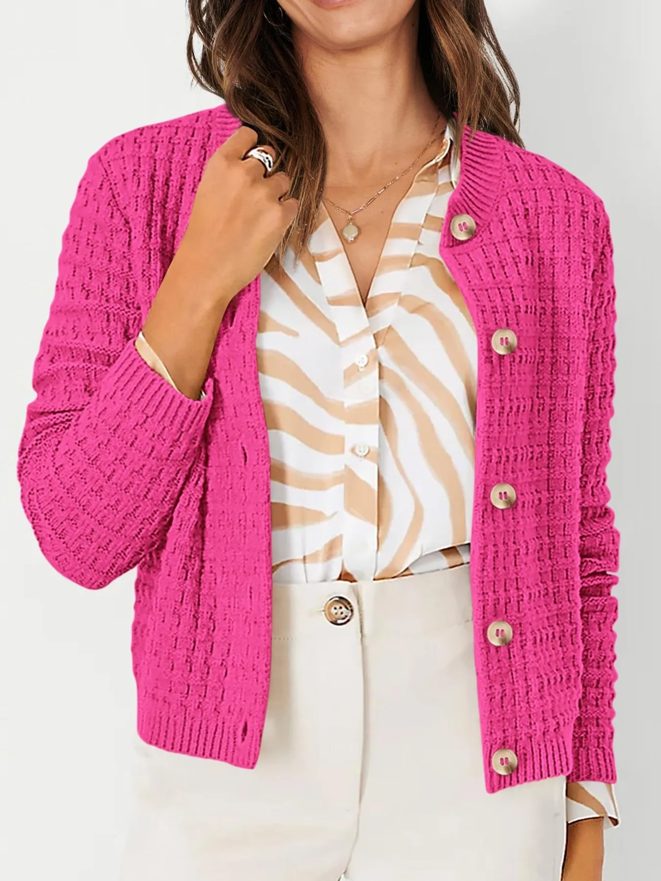 Textured Knit Button-Front Cardigan - Image 26