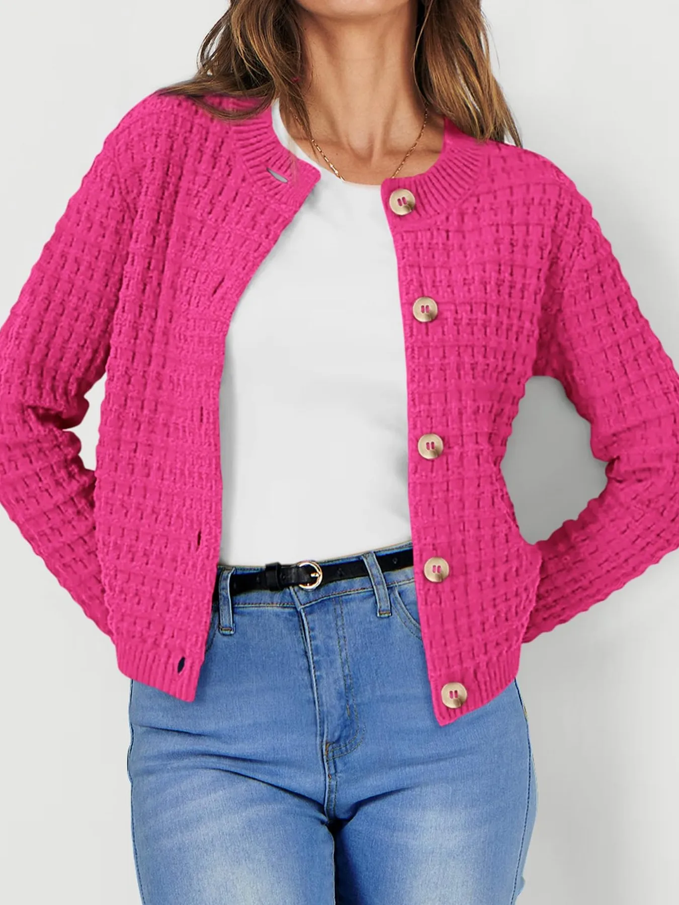 Textured Knit Button-Front Cardigan - Image 27