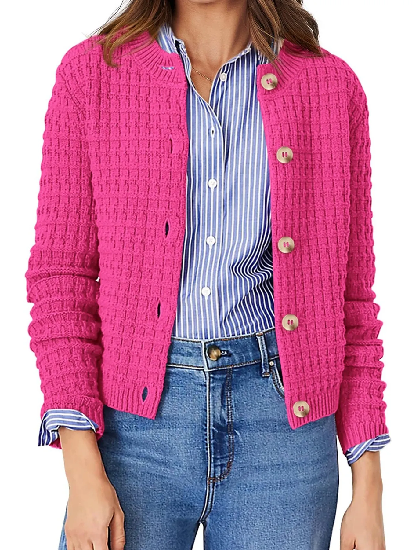 Textured Knit Button-Front Cardigan - Image 28