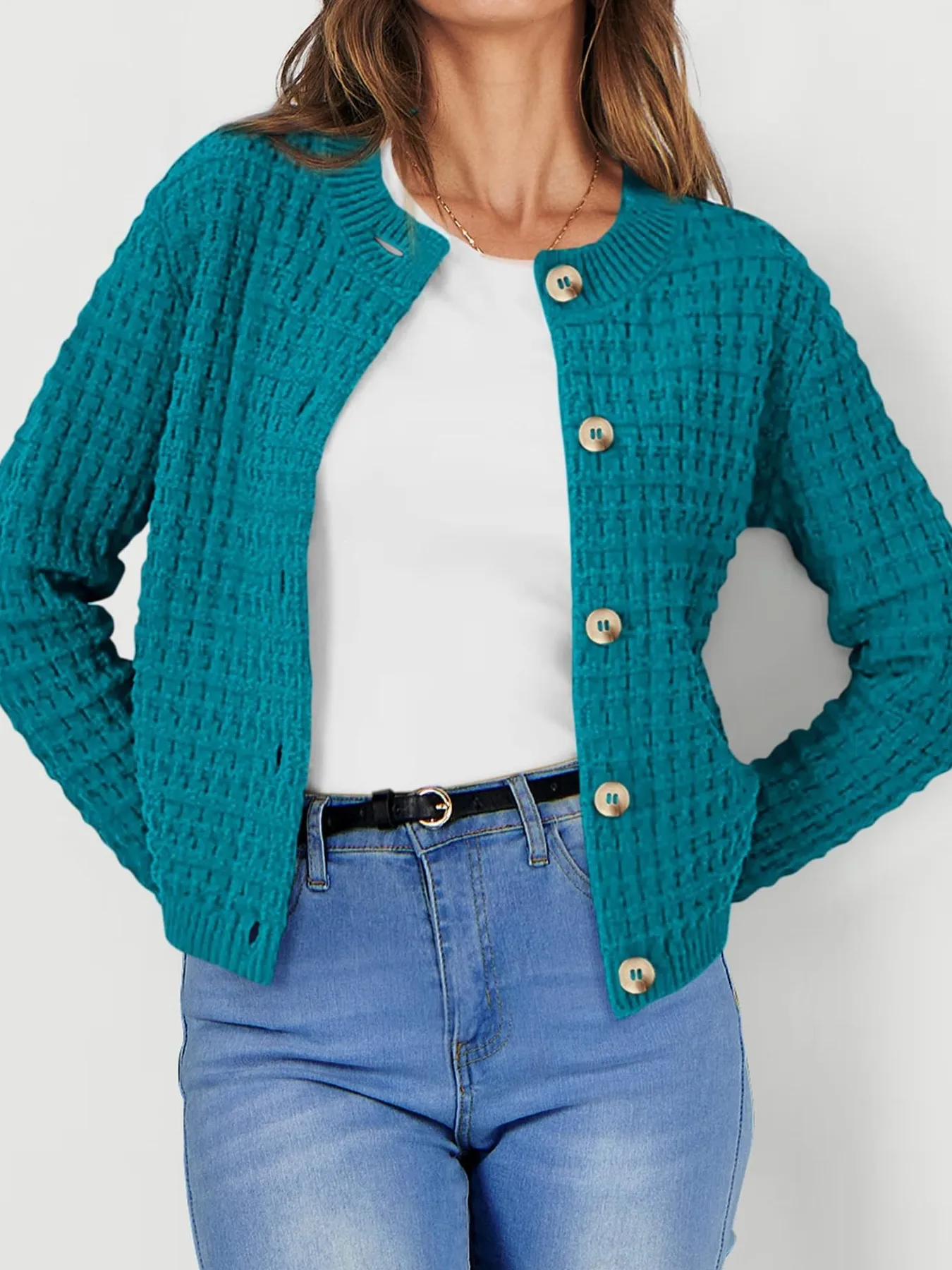 Textured Knit Button-Front Cardigan - Image 3