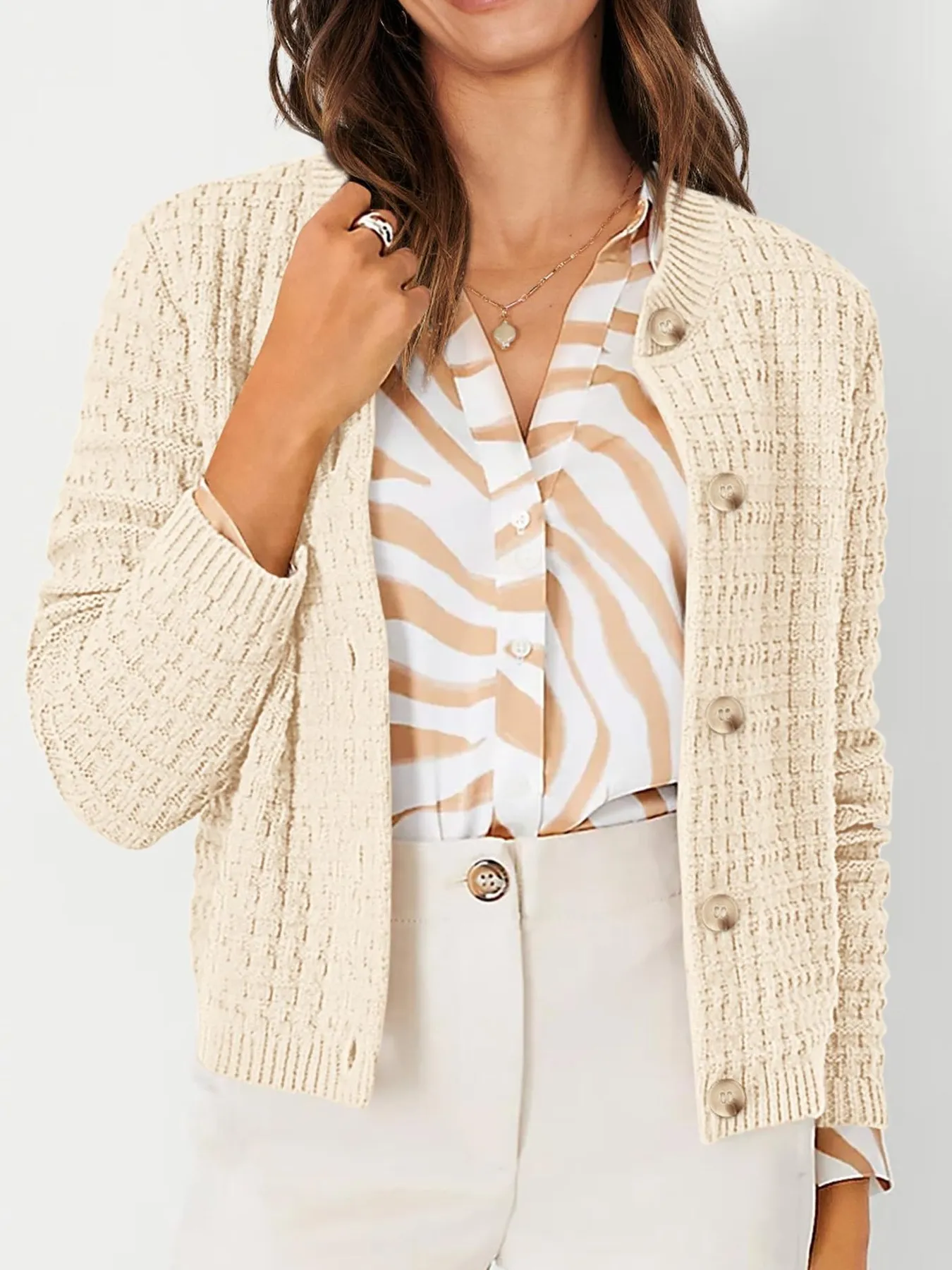 Textured Knit Button-Front Cardigan - Image 5