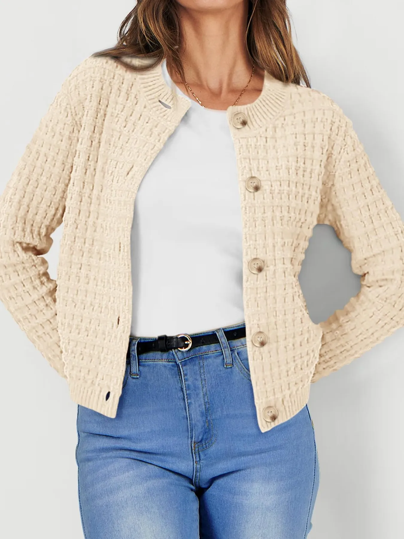 Textured Knit Button-Front Cardigan - Image 6