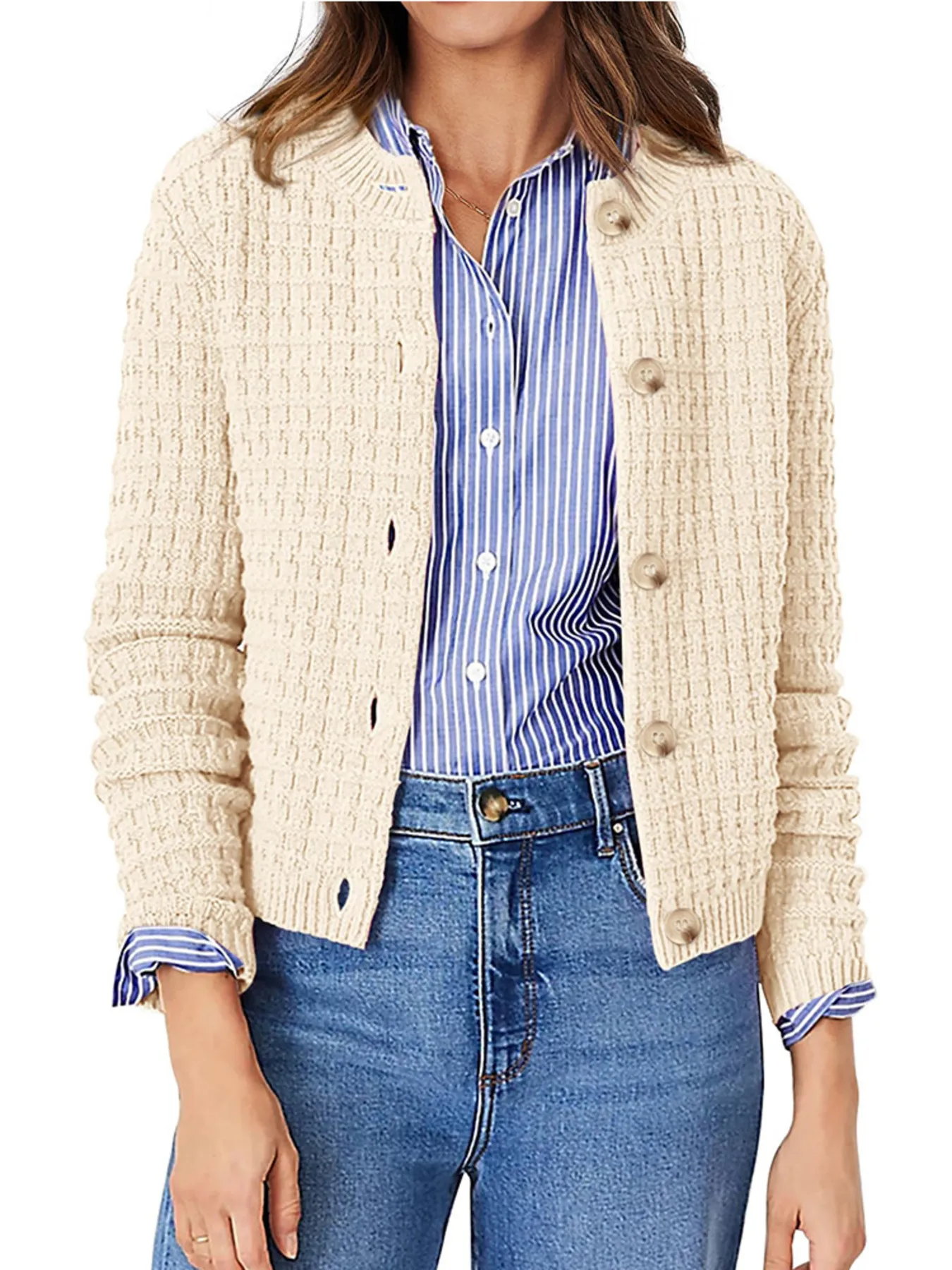 Textured Knit Button-Front Cardigan - Image 7