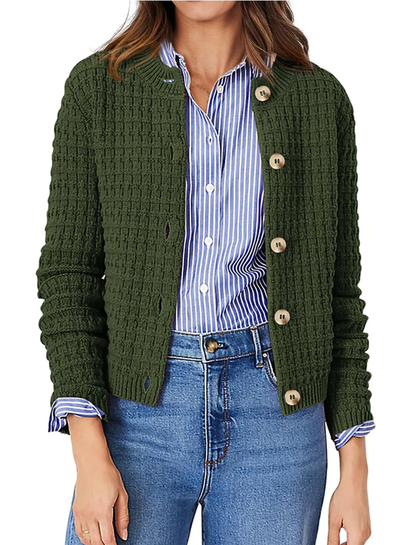 Textured Knit Button-Front Cardigan - Image 9