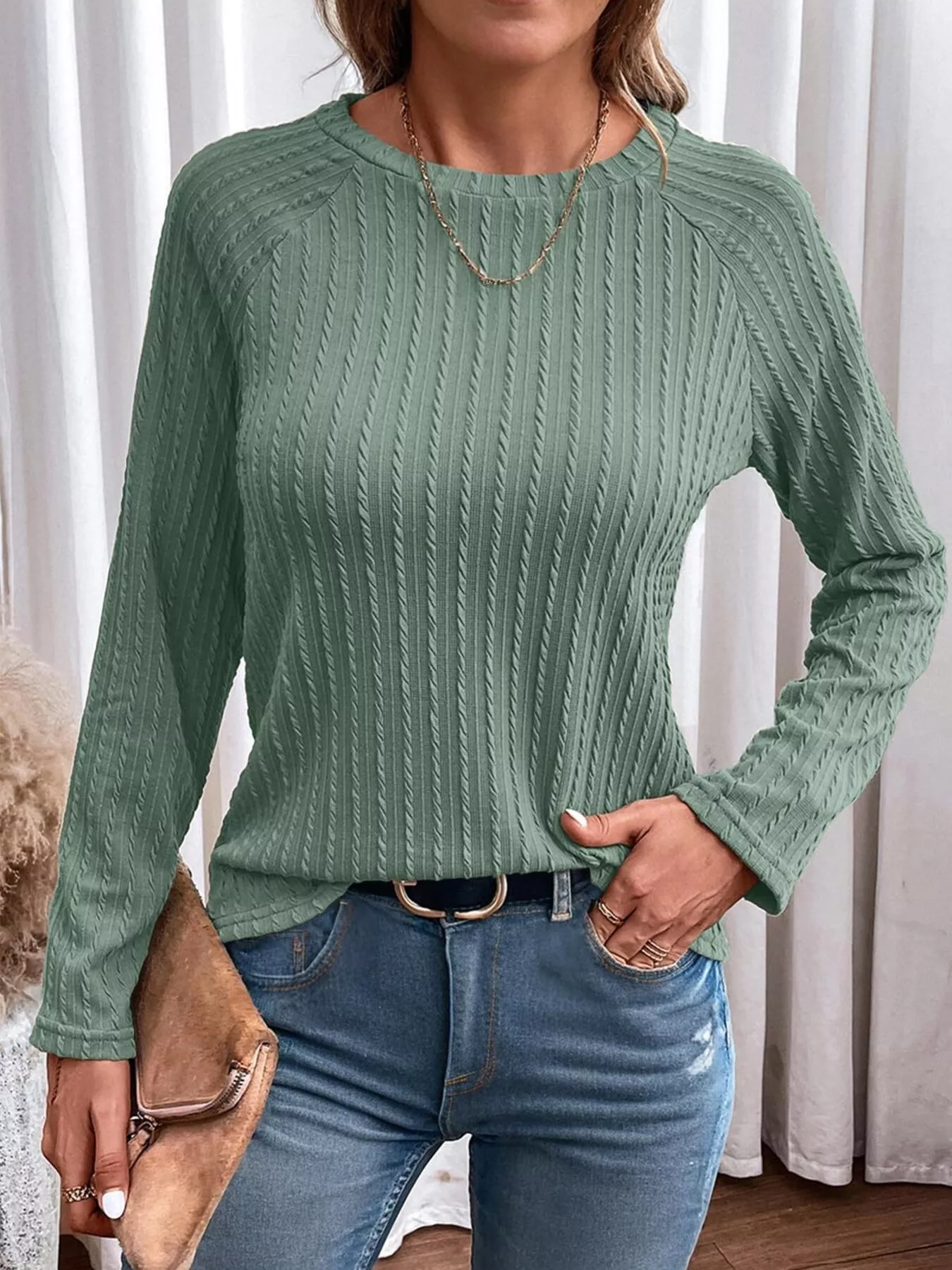 Textured Knit Long Sleeve T-Shirt - Image 13