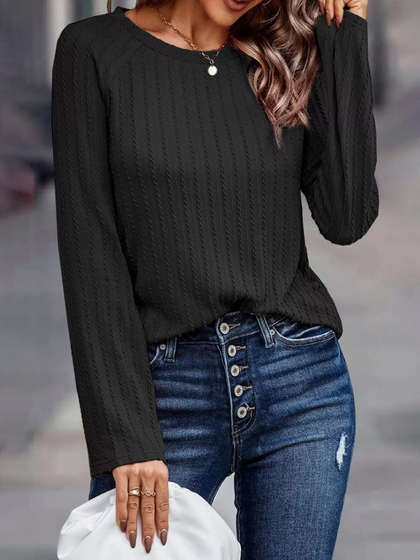Textured Knit Long Sleeve T-Shirt - Image 16