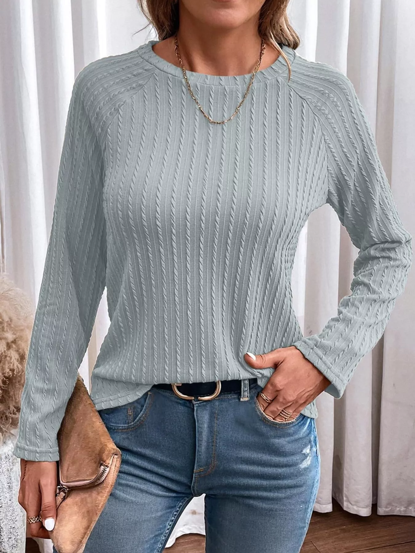 Textured Knit Long Sleeve T-Shirt - Image 19