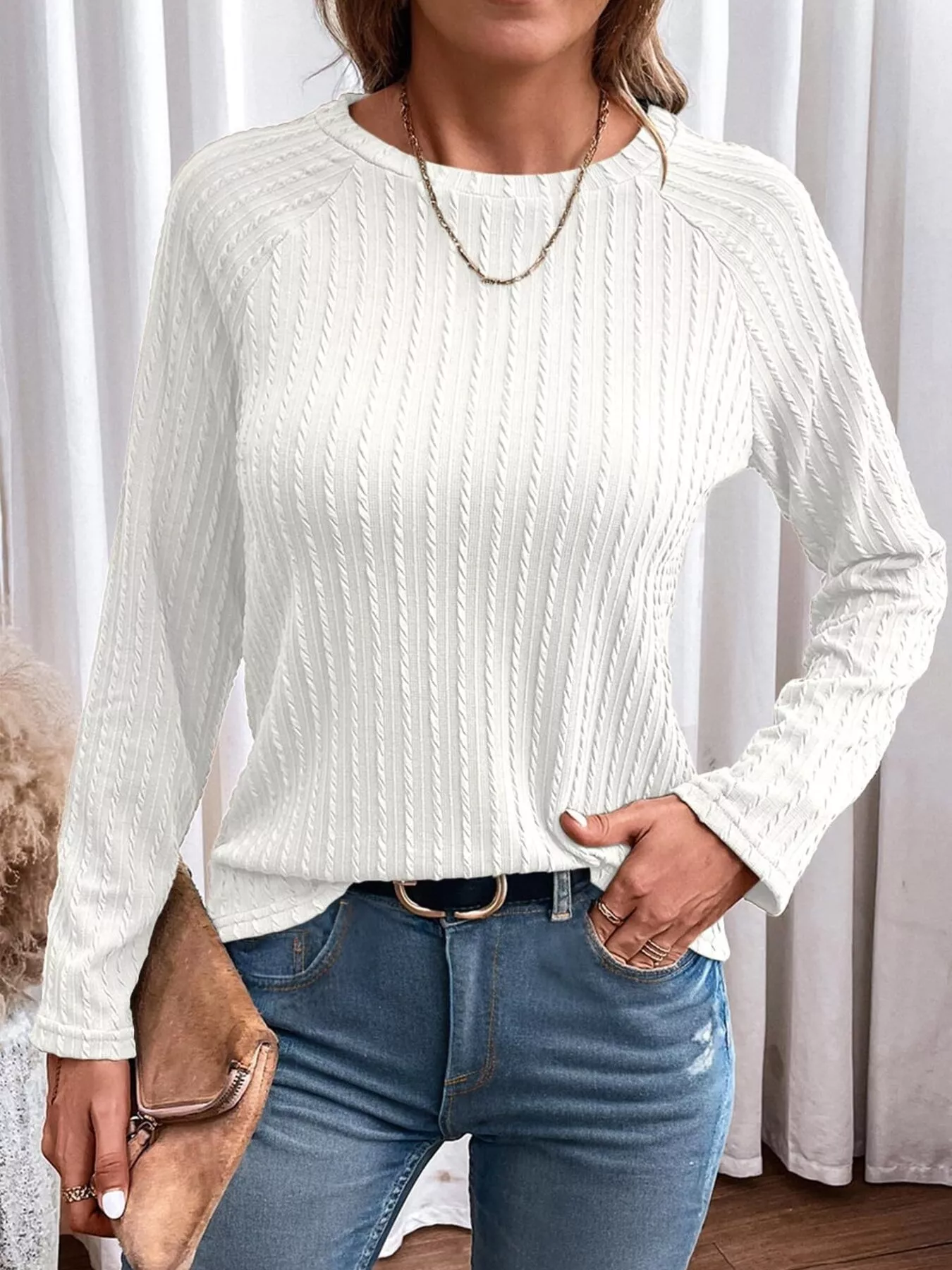 Textured Knit Long Sleeve T-Shirt - Image 8