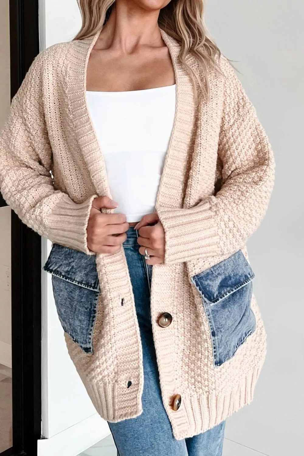 Textured Knit Open-Front Cardigan - Image 3