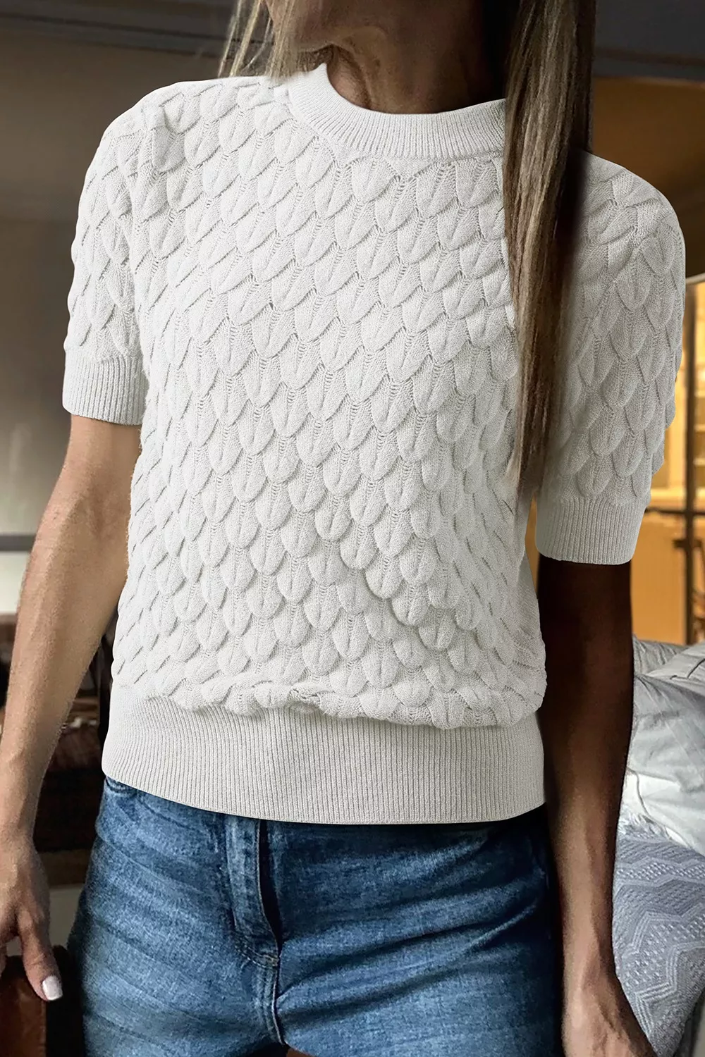 Textured Knit Short Sleeve Pullover - Image 4