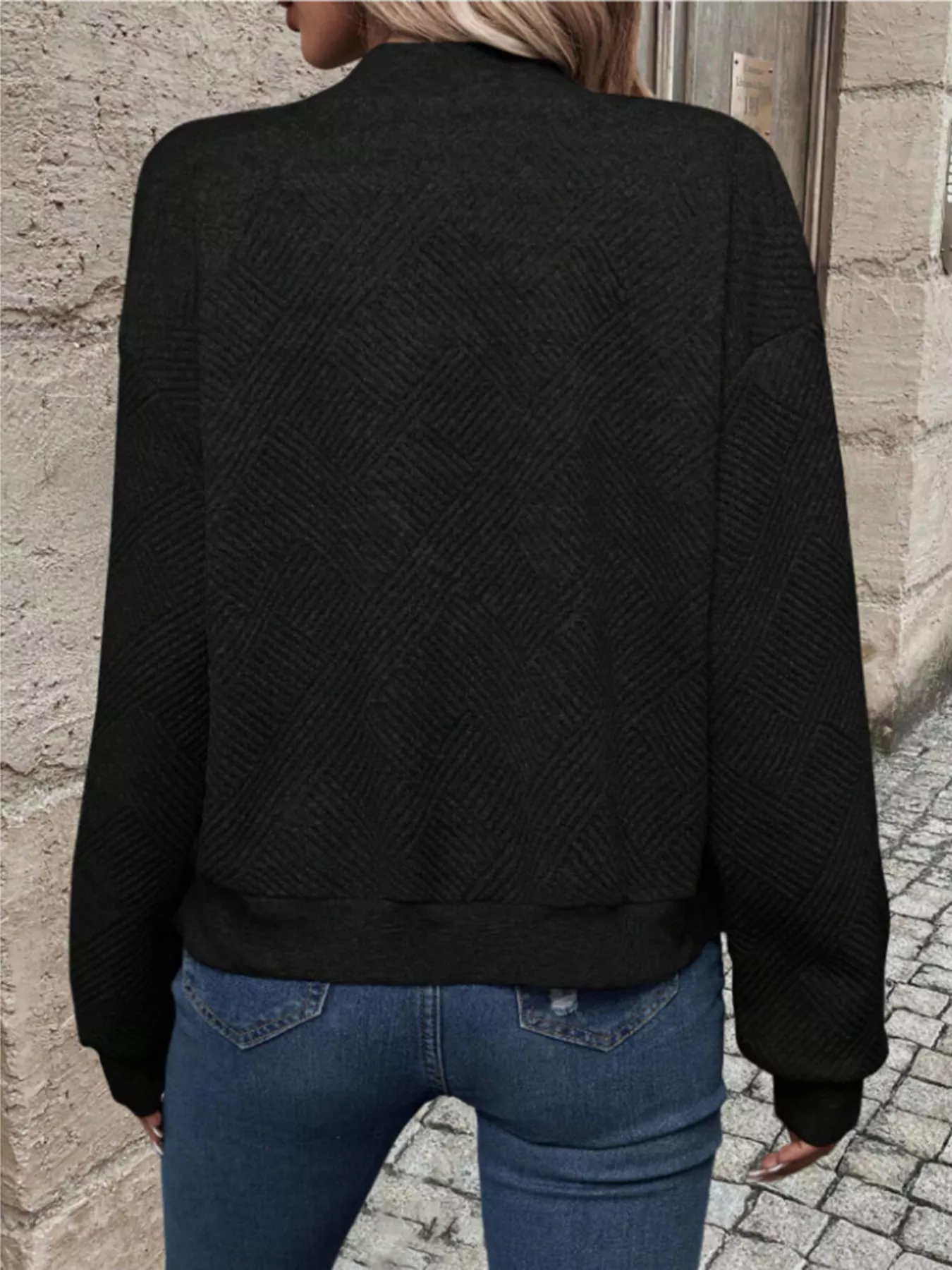 Textured Knit Zip-Up Bomber Jacket - Image 12