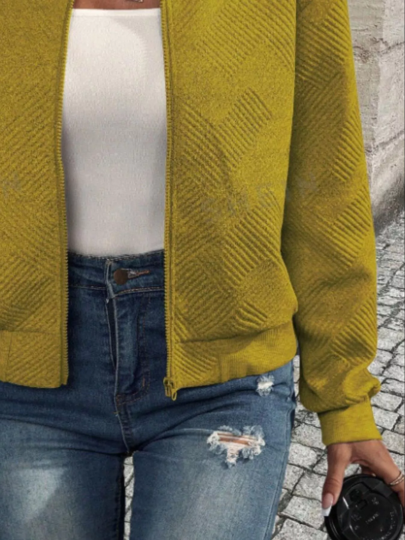 Textured Knit Zip-Up Bomber Jacket - Image 34
