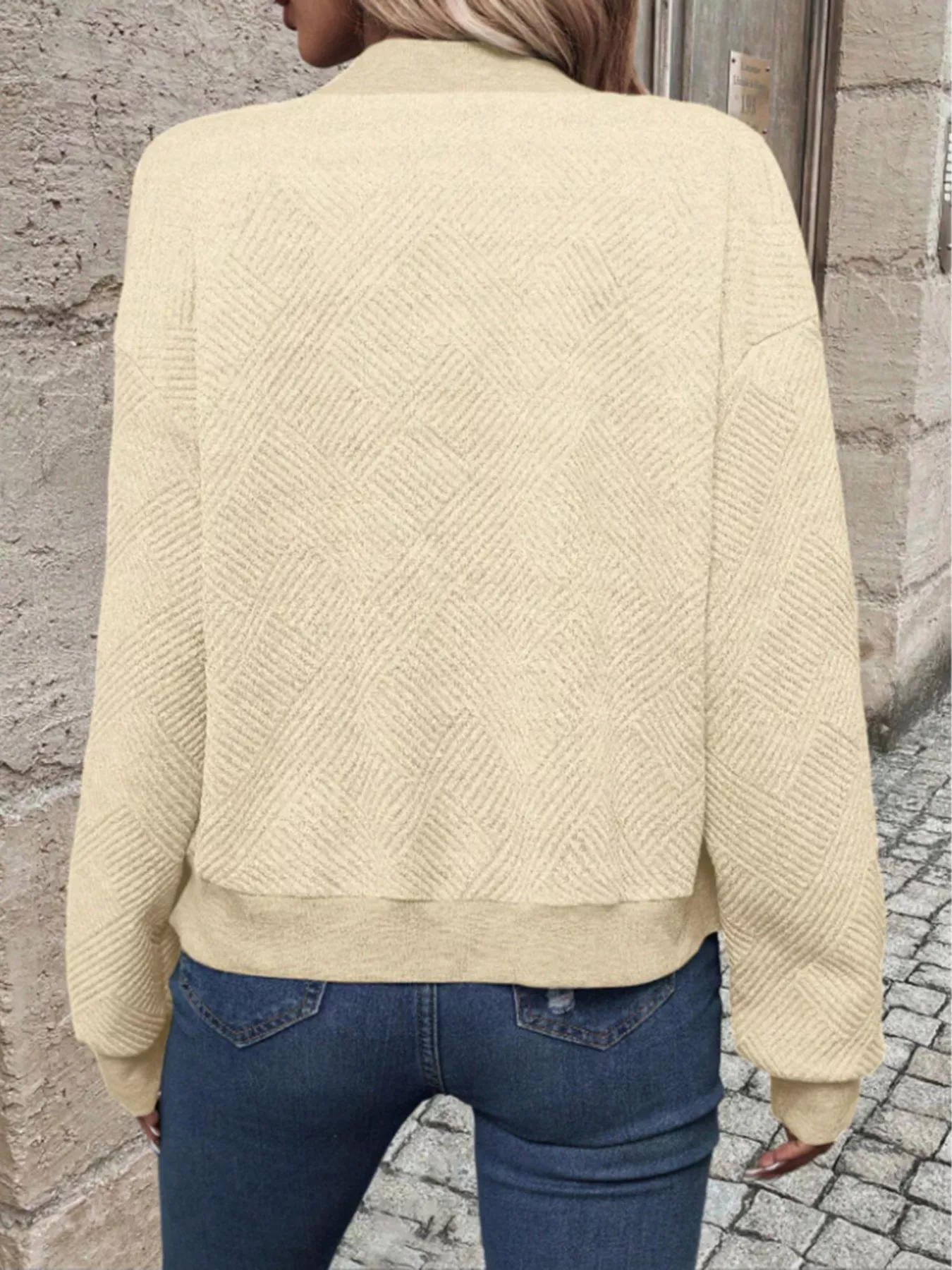 Textured Knit Zip-Up Bomber Jacket - Image 4