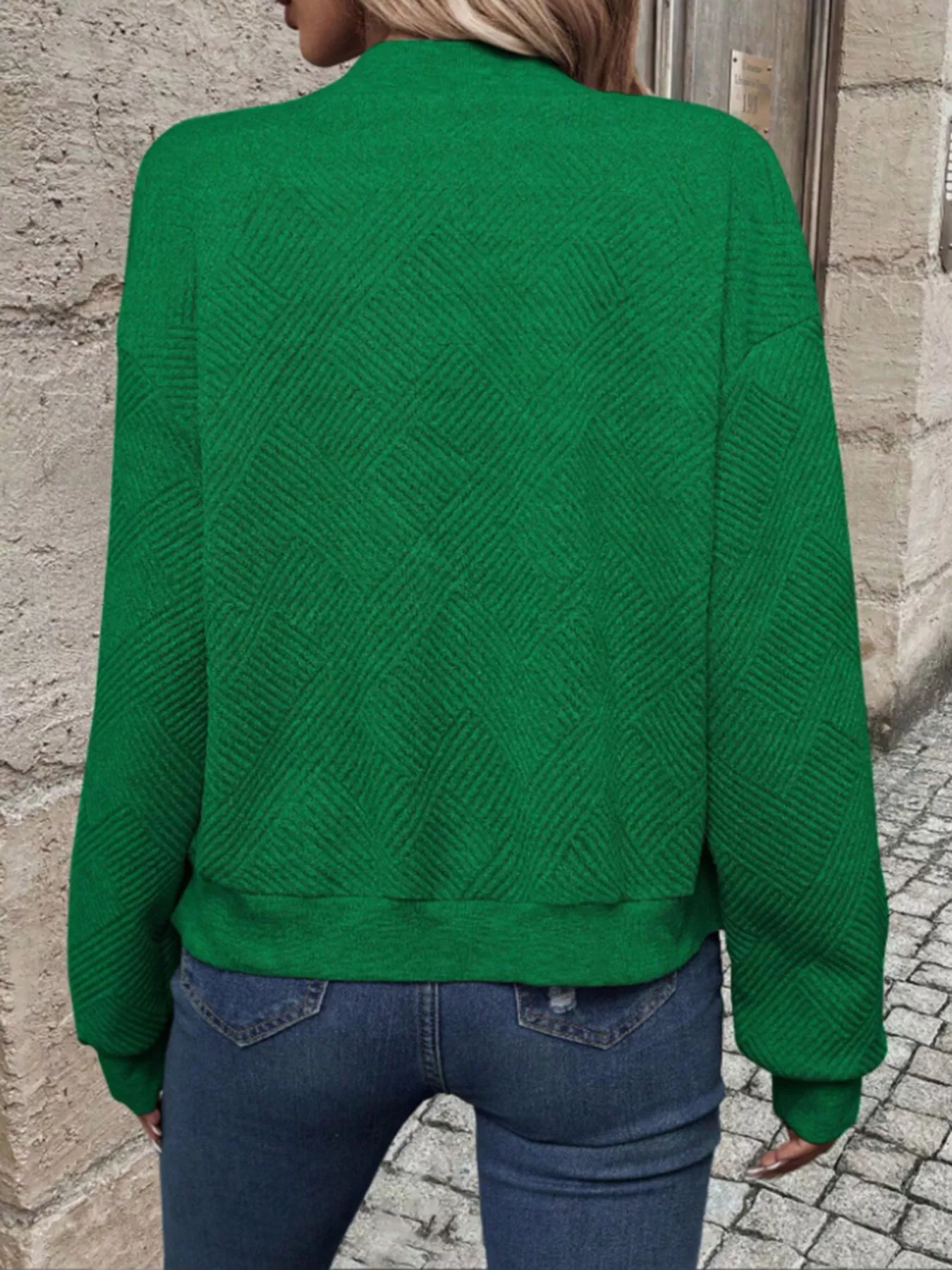Textured Knit Zip-Up Bomber Jacket - Image 7