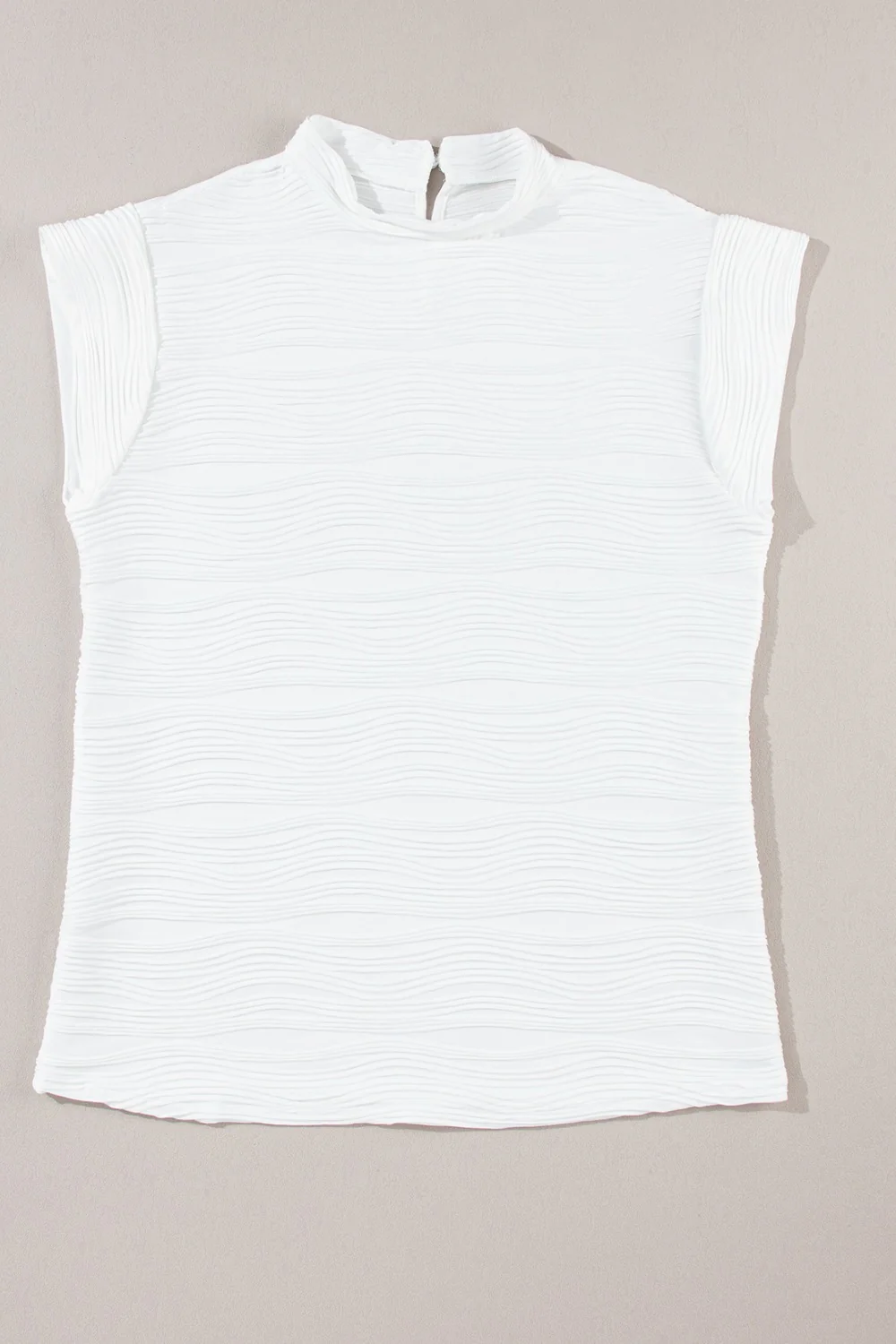 Textured Mock Neck Cap Sleeve Top - Image 7