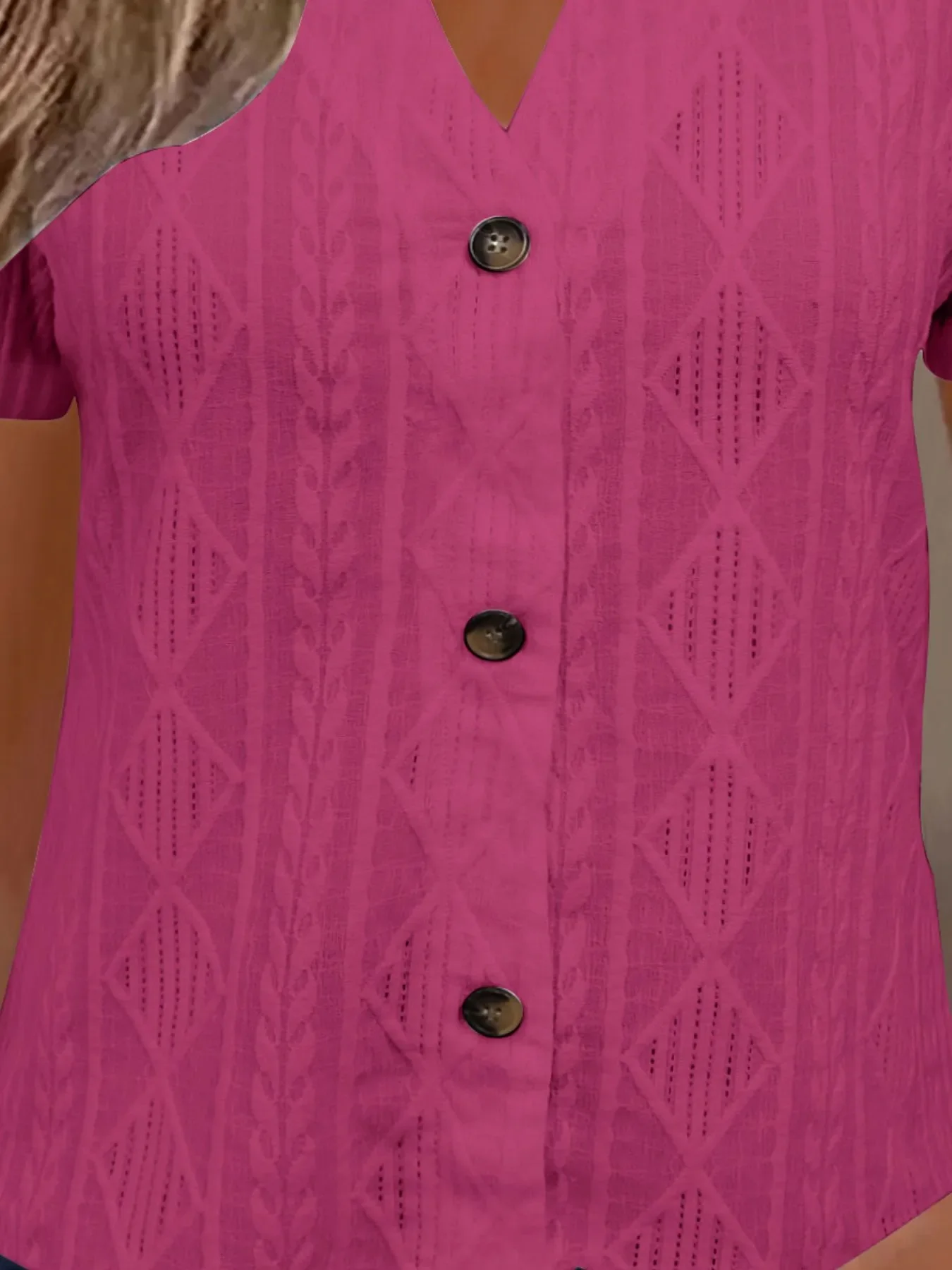 Textured Notched Short Sleeve Blouse - Image 12