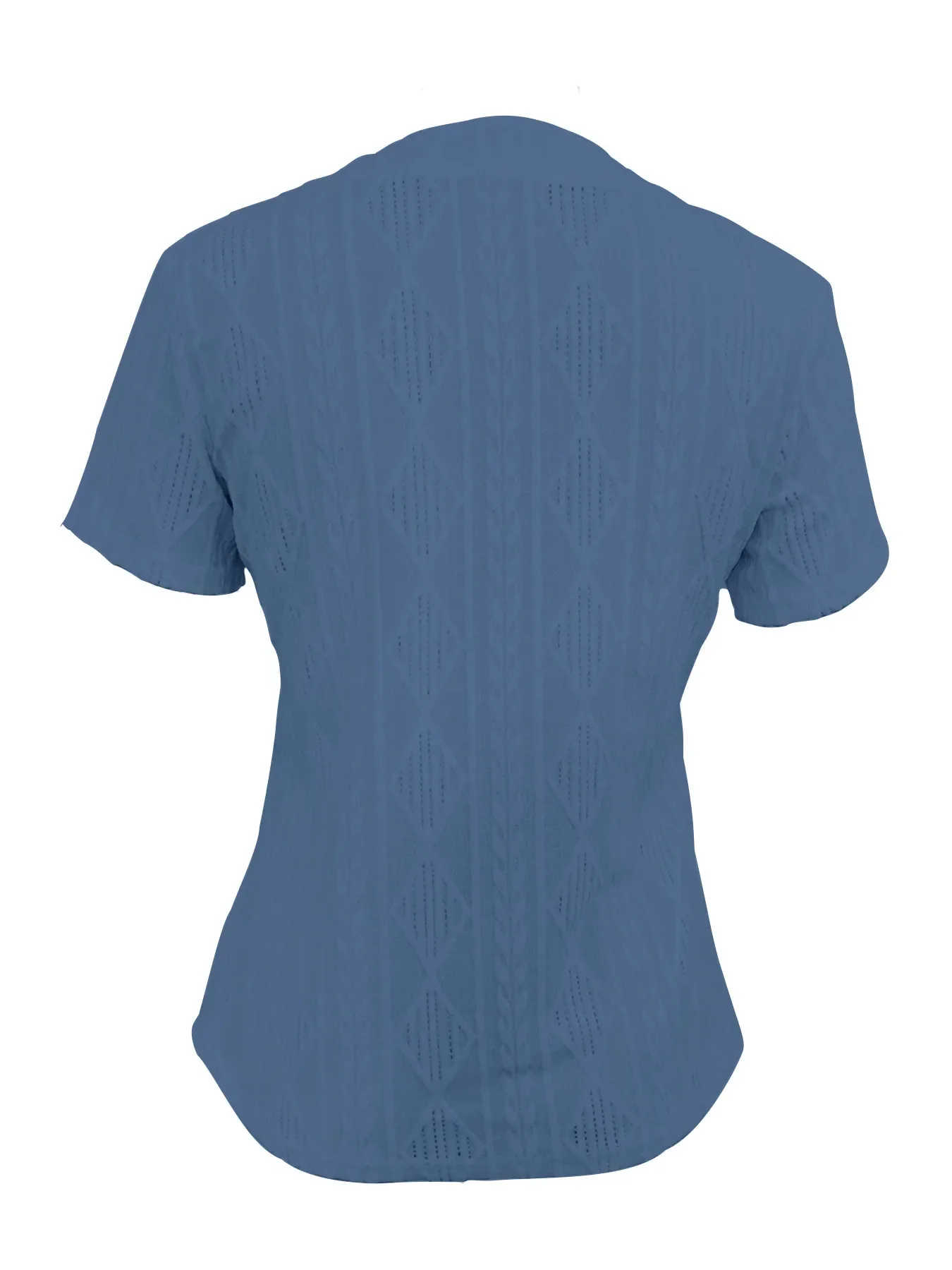 Textured Notched Short Sleeve Blouse - Image 3