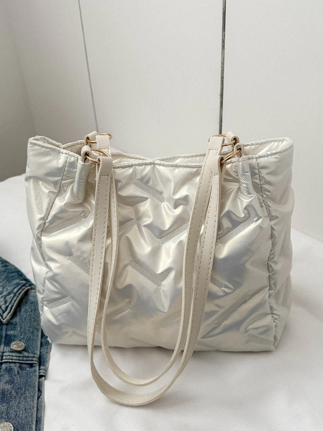 Textured Polyester Shoulder Bag - Image 10