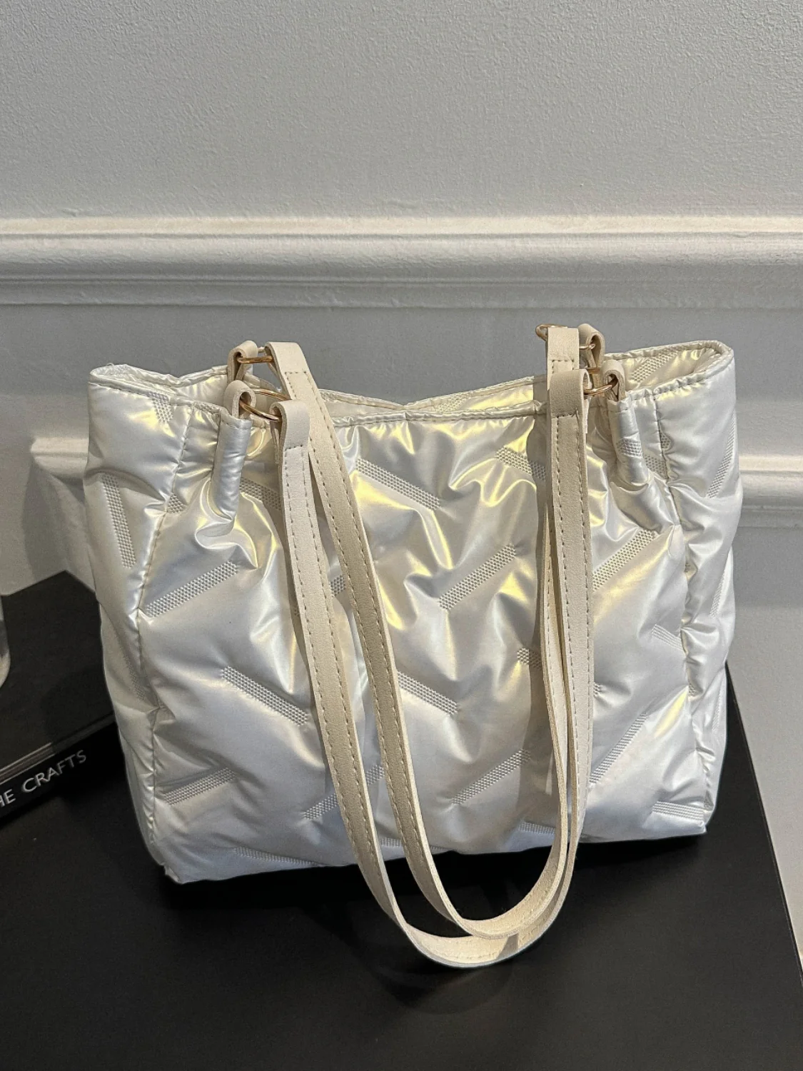 Textured Polyester Shoulder Bag - Image 11