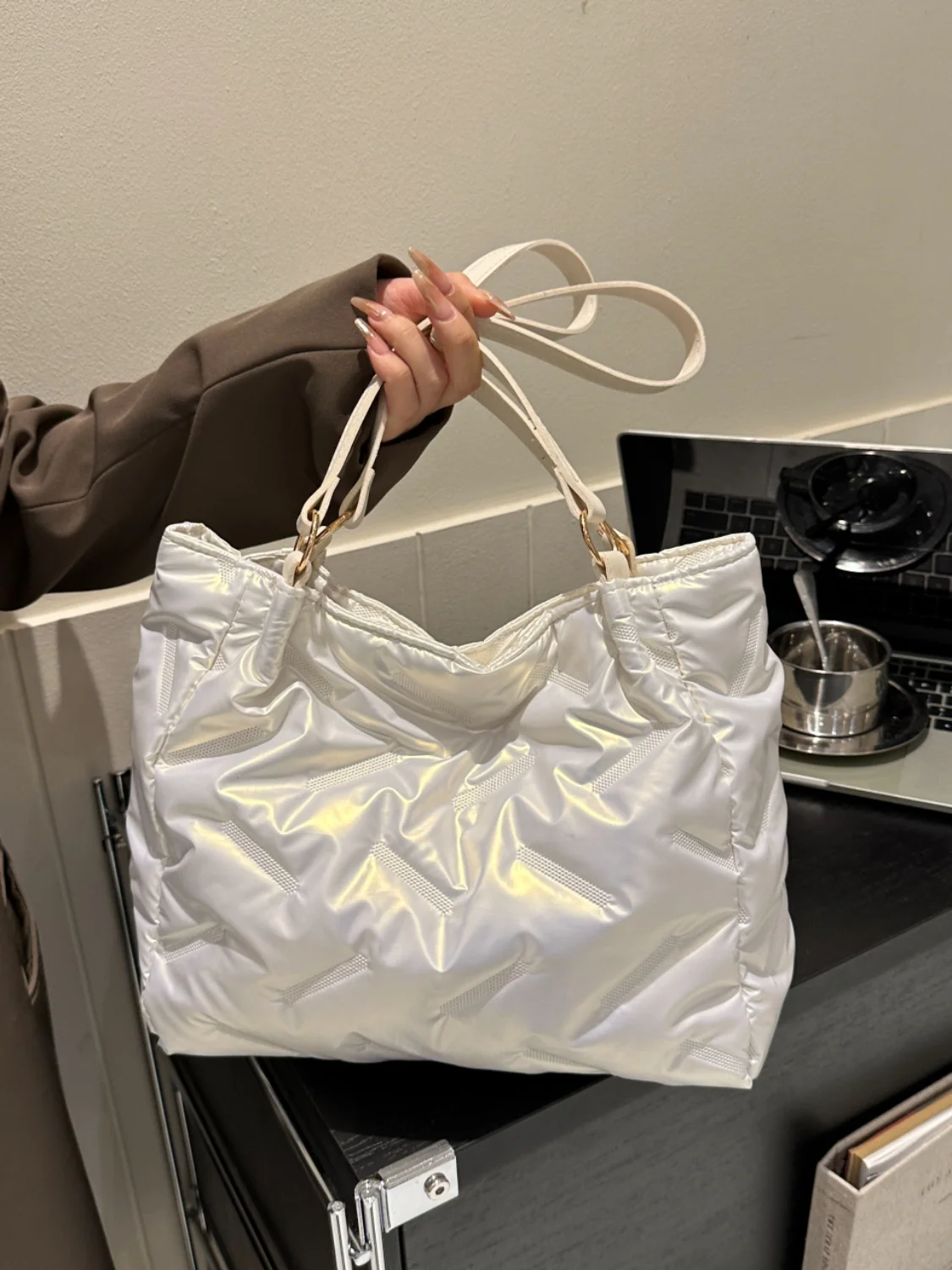 Textured Polyester Shoulder Bag - Image 12