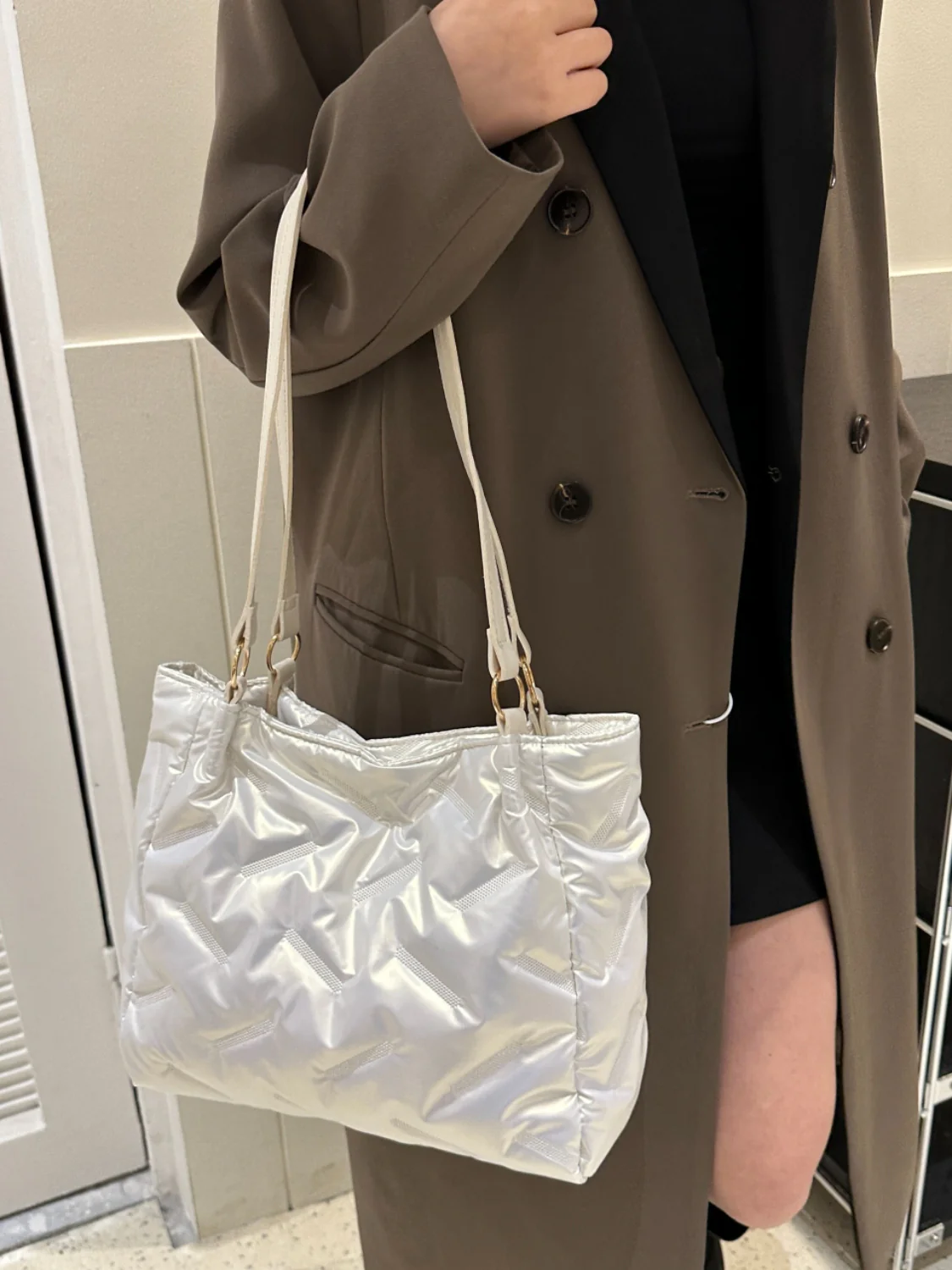 Textured Polyester Shoulder Bag - Image 13