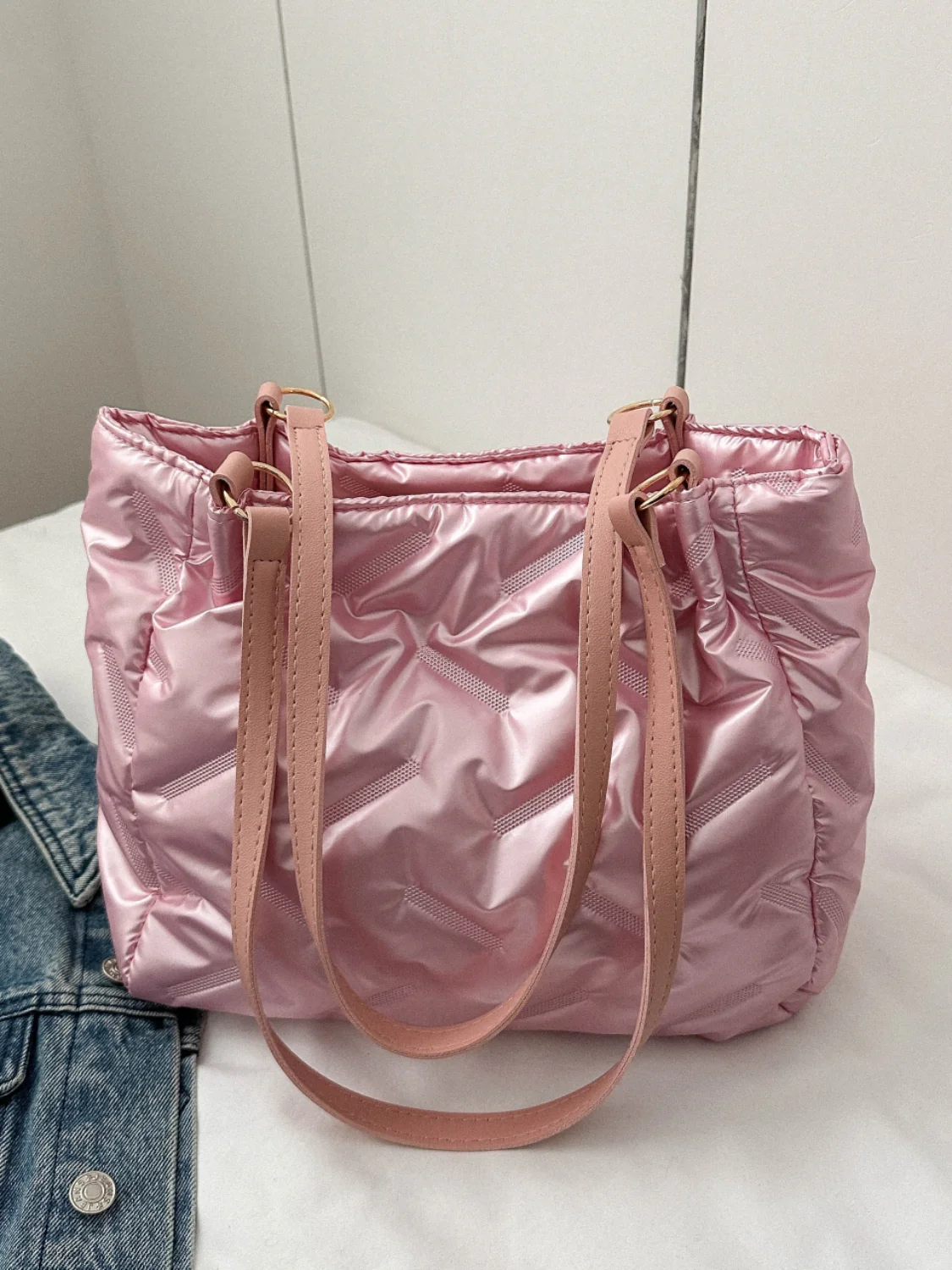 Textured Polyester Shoulder Bag - Image 14