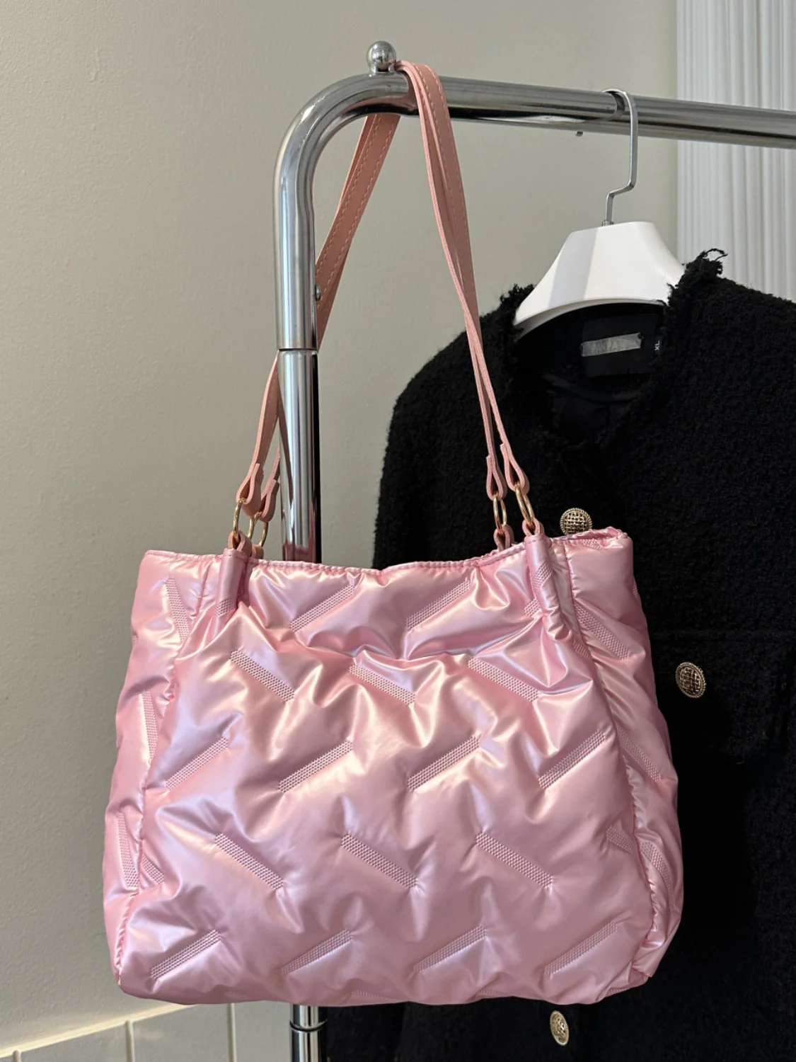 Textured Polyester Shoulder Bag - Image 16