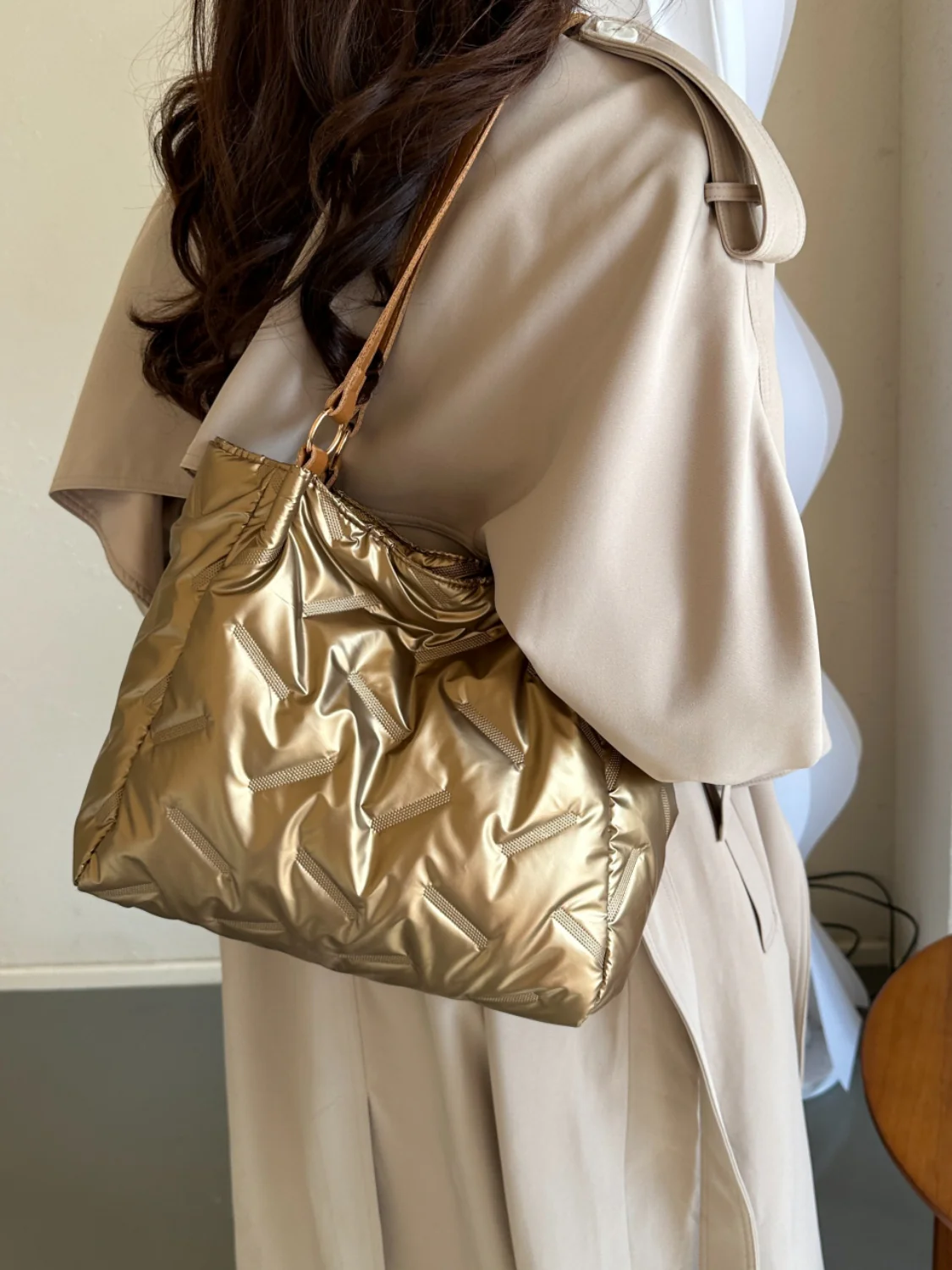 Textured Polyester Shoulder Bag - Image 19
