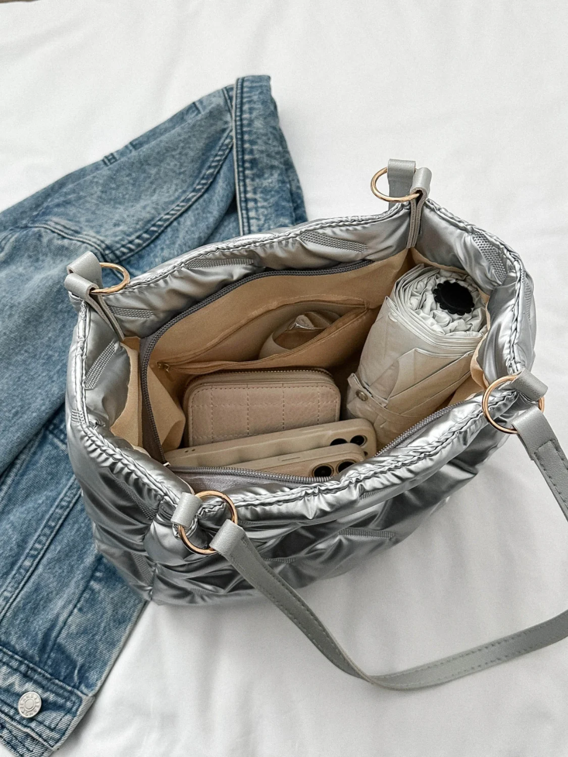 Textured Polyester Shoulder Bag - Image 2
