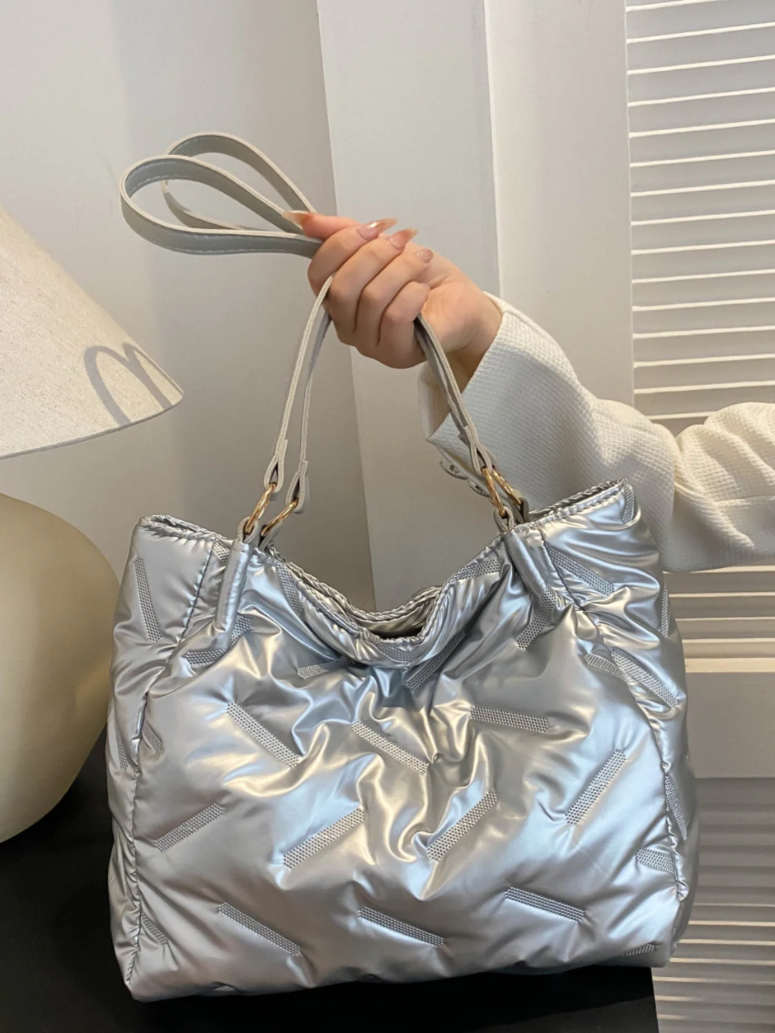 Textured Polyester Shoulder Bag - Image 5