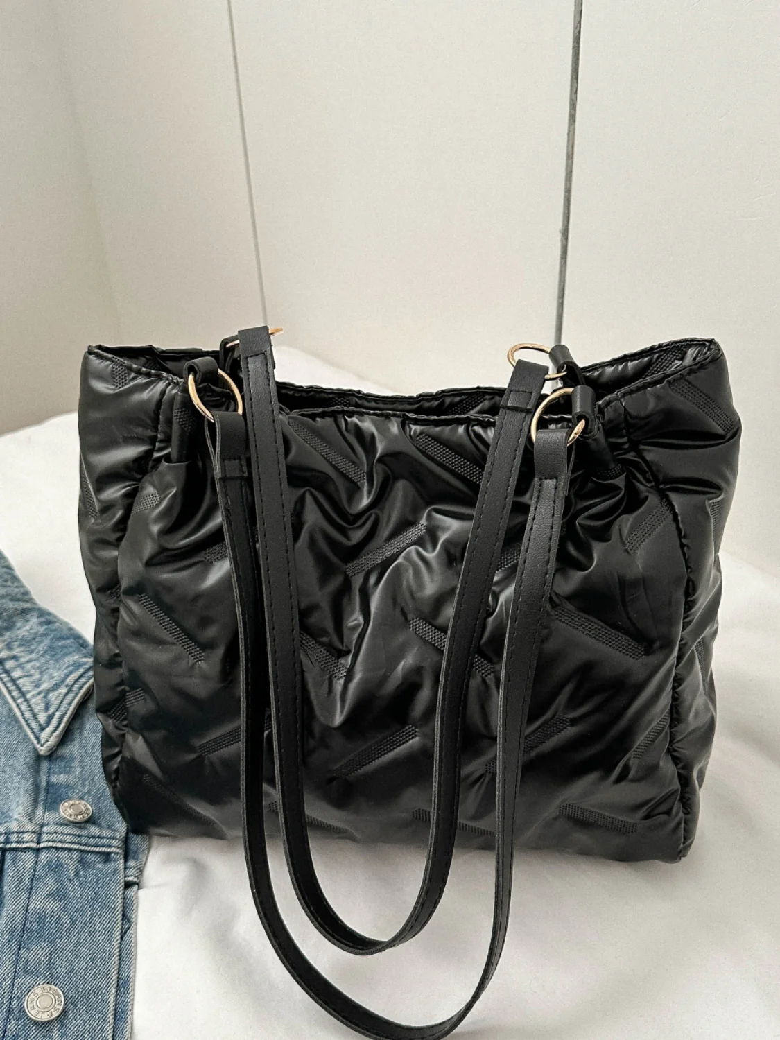Textured Polyester Shoulder Bag - Image 7