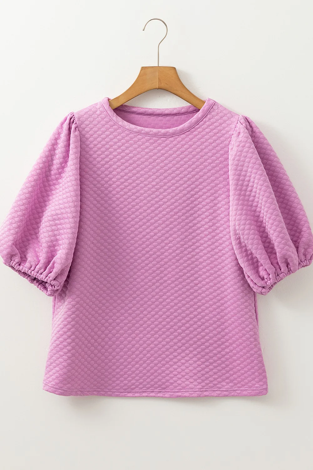 Textured Round Neck Puff Sleeve Blouse - Image 13