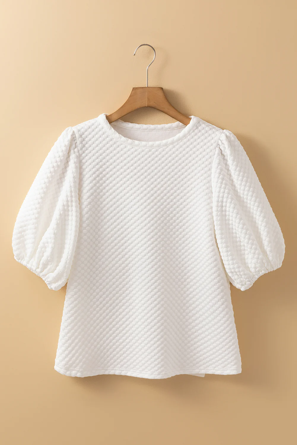 Textured Round Neck Puff Sleeve Blouse - Image 4