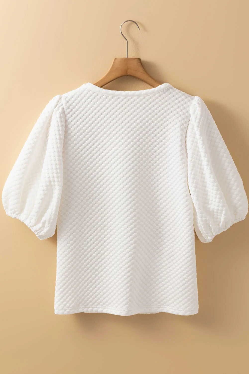 Textured Round Neck Puff Sleeve Blouse - Image 5