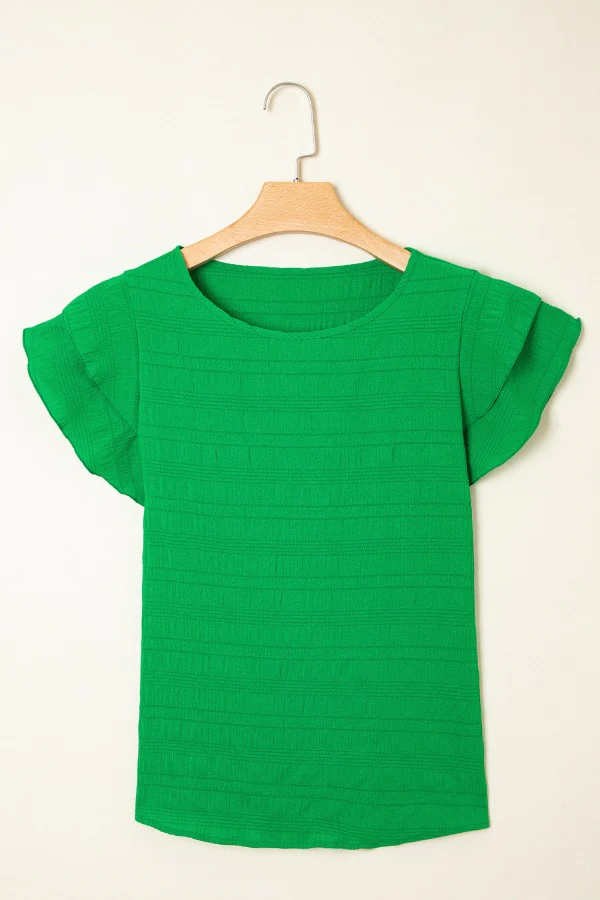 Textured Ruffled Sleeve Round Neck Top - Image 5