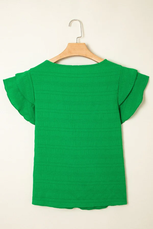 Textured Ruffled Sleeve Round Neck Top - Image 6