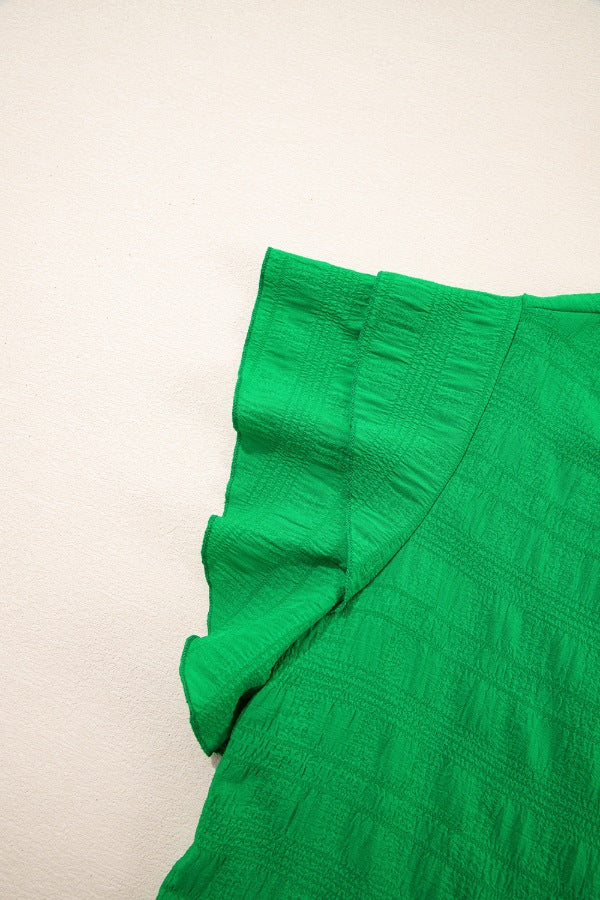 Textured Ruffled Sleeve Round Neck Top - Image 8