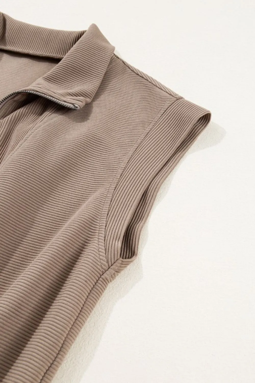 Textured Short Sleeve Half Zip Drawstring Waist Romper - Image 16
