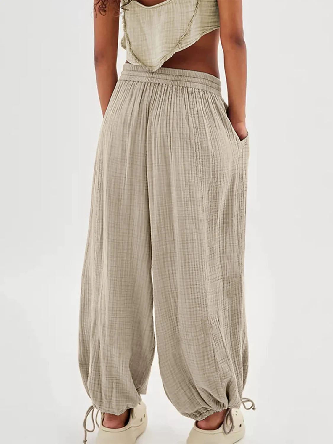 Textured Tied Pants with Pockets - Image 2