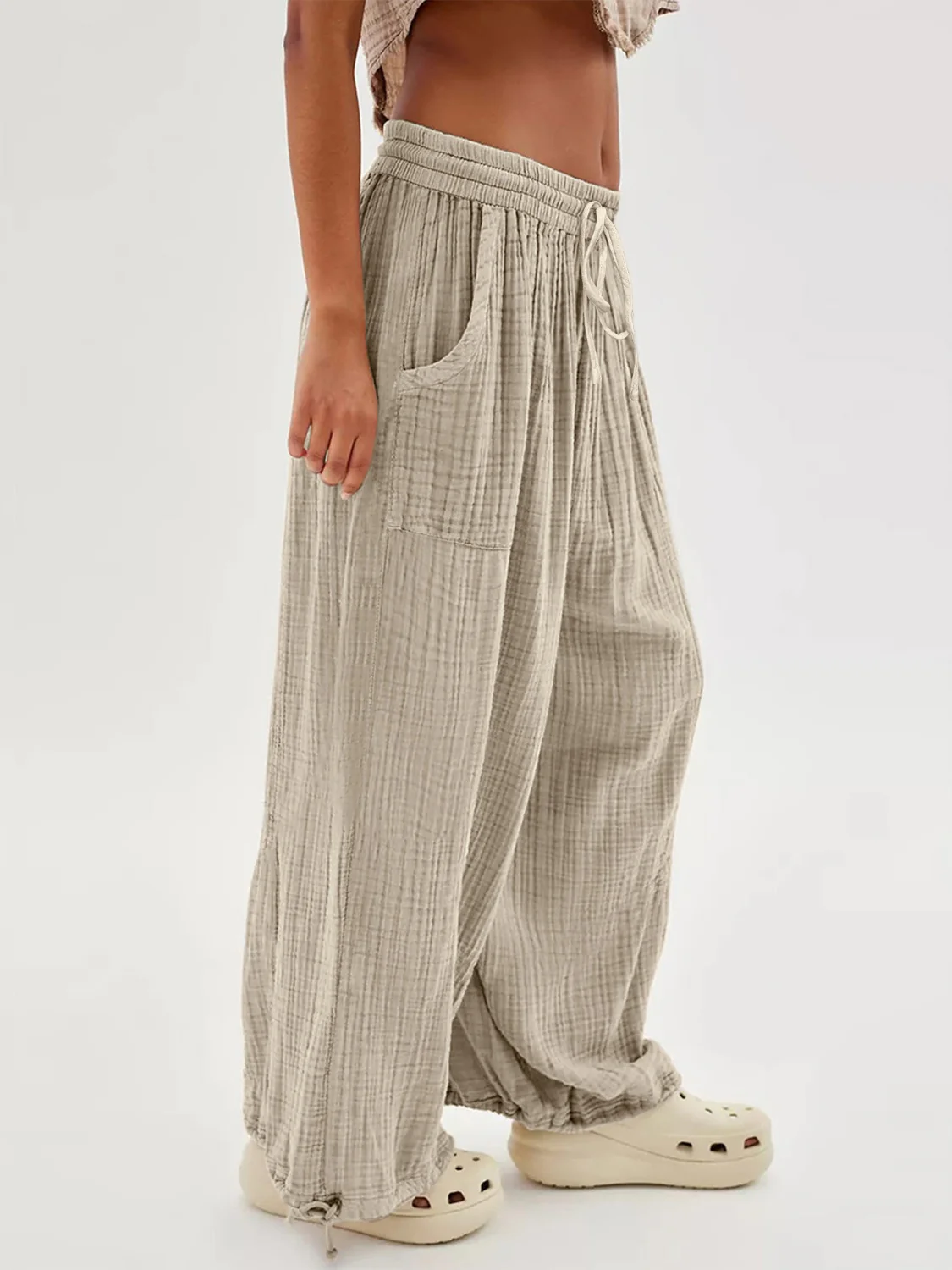 Textured Tied Pants with Pockets - Image 4