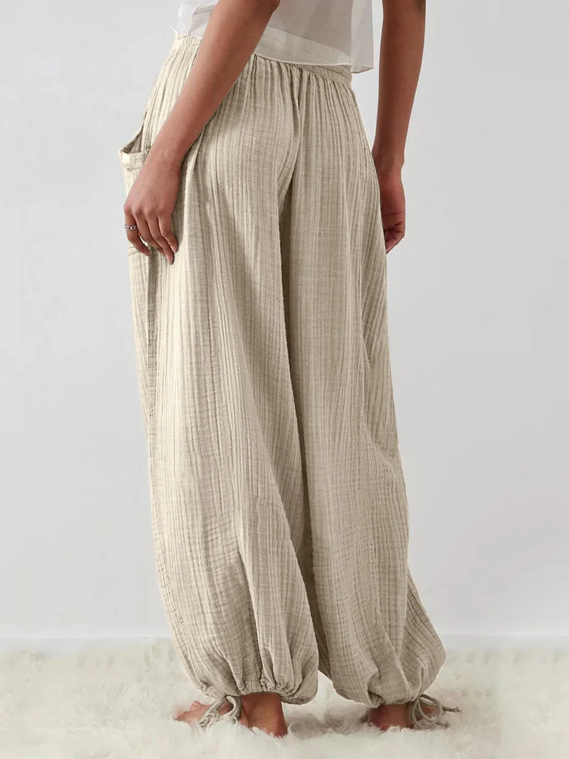 Textured Tied Pants with Pockets - Image 5