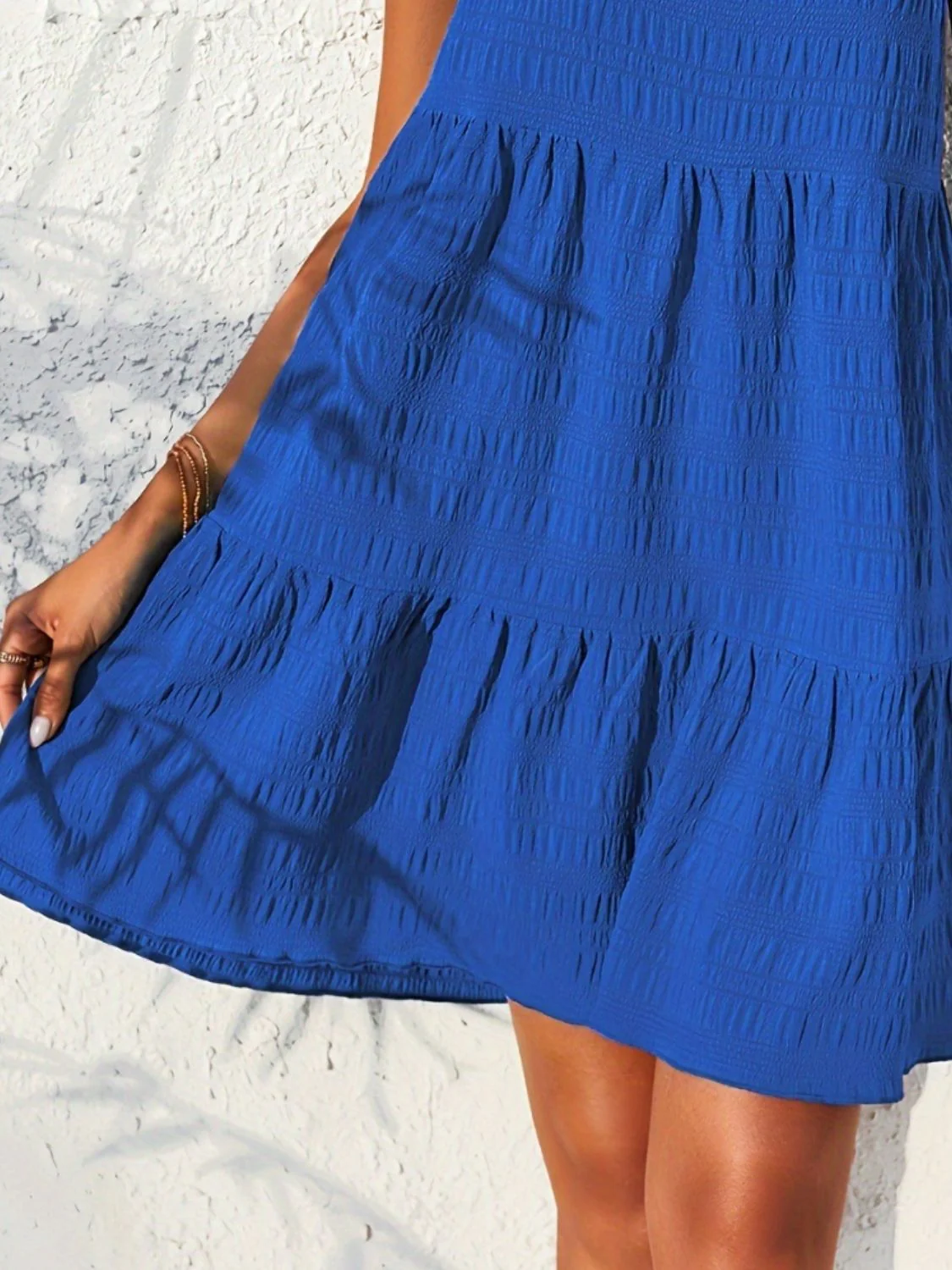 Textured Tied Single Shoulder Mini Dress - Image 6