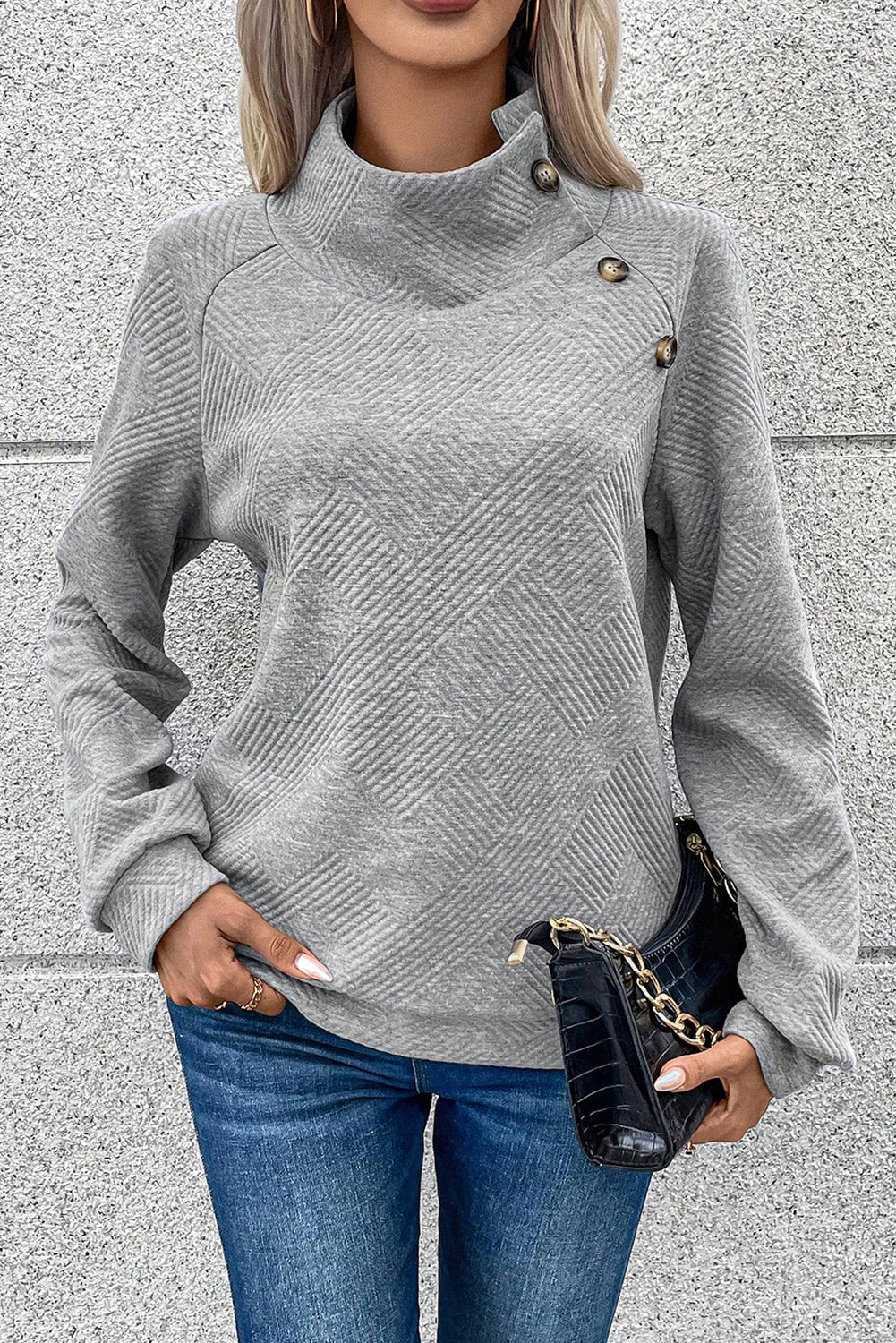 Textured Turtleneck Long Sleeve Sweatshirt - Image 10